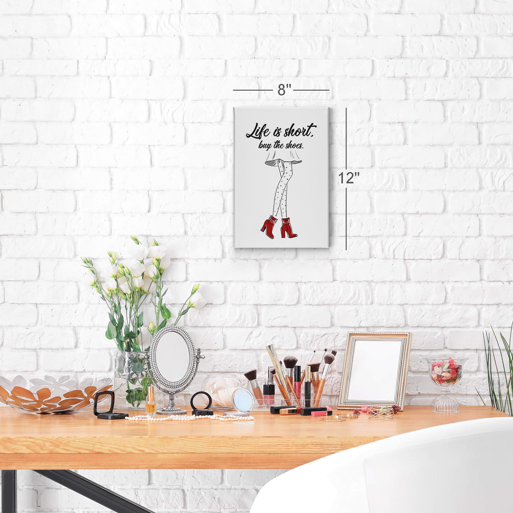 Life is Short Buy the Shoes Quote Wall Art - Red Boot Sketch Glam Fashion Canvas Print for Women's Office, Bathroom, Girls Room, Dorm, Bedroom & Living Room Decor - Ready to Hang 40x30 Inches - Perfect Motivational Gift for Shoe Lovers & Fashion Enthusiasts