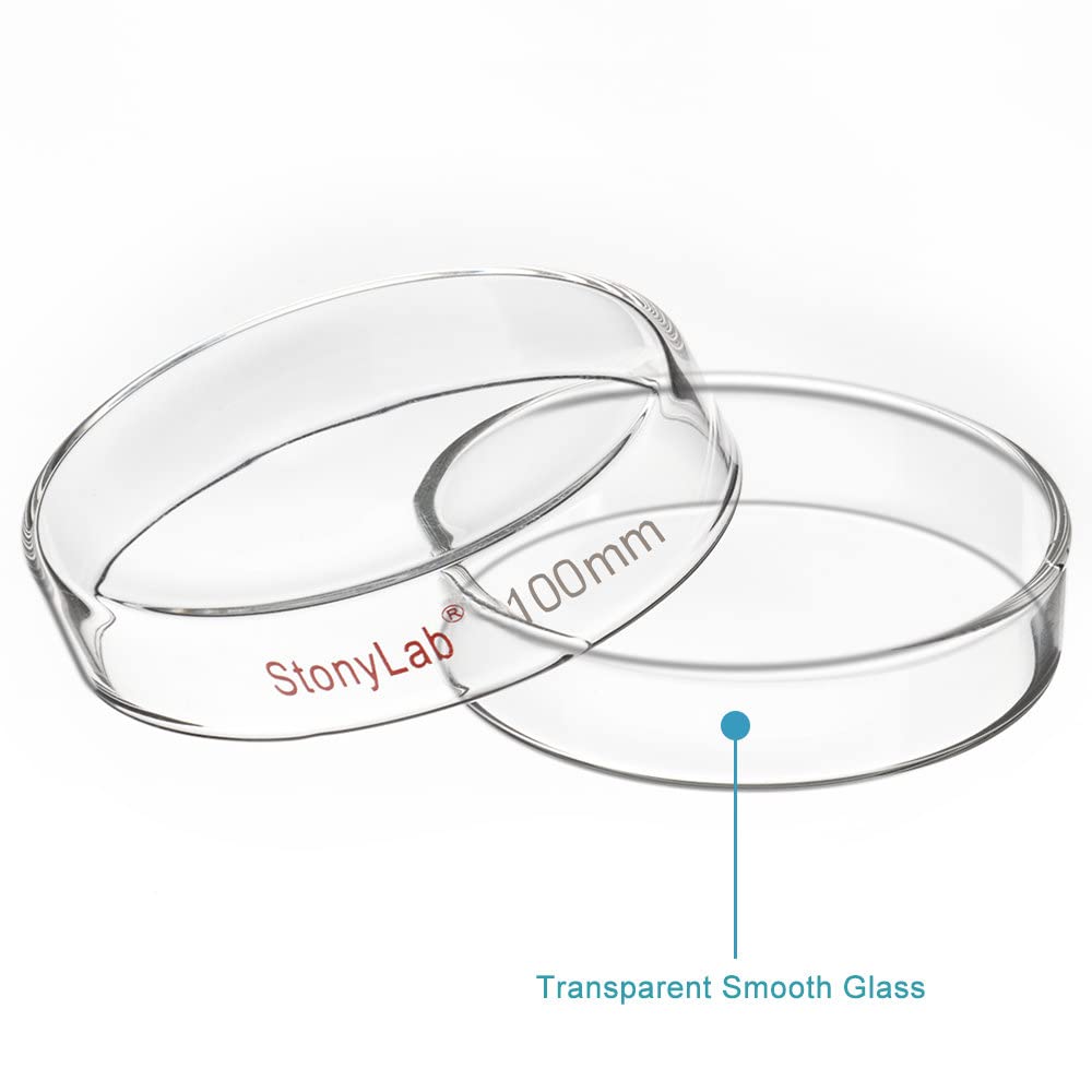 Stonylab 10-Pack Glass Petri Dishes (100x20mm) - Autoclavable Borosilicate Glass Cell Culture Dishes with Clear Lid for Laboratory Use - Ideal for Microbiology, Bacteria Culturing & Science Experiments