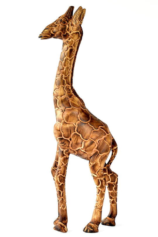 Hand Carved Wooden Giraffe Sculpture - African Animal Decor for Home, Office & Safari-Themed Parties | Unique Gift Idea for Wildlife Lovers