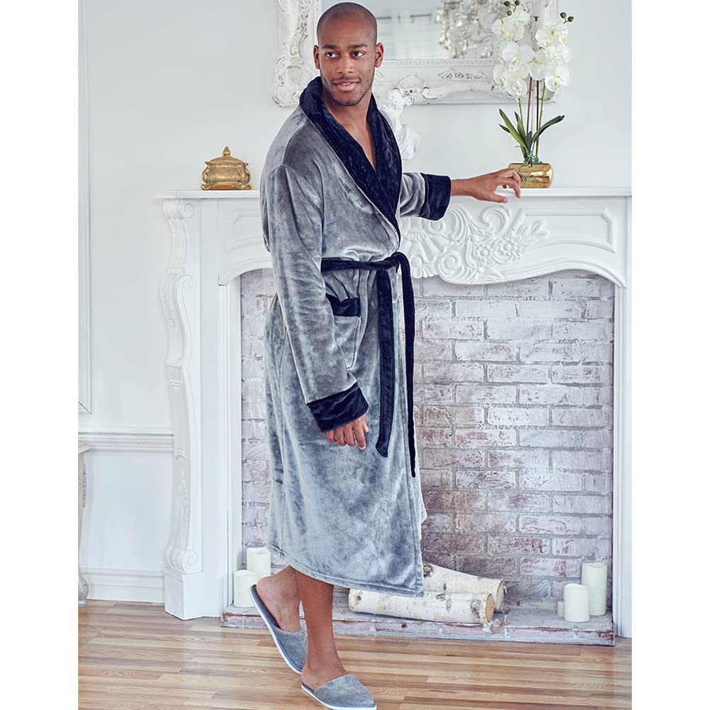 Luxury Men's Plush Hooded Bathrobe - Soft Long Linen Robe for Spa, Lounge & Relaxation at Home