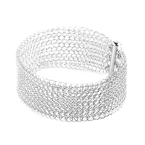 Handmade Silver Narrow Cuff Bracelet for Women - Elegant Wire Crochet Jewelry - Perfect for Bridal, Wedding, and Special Occasions