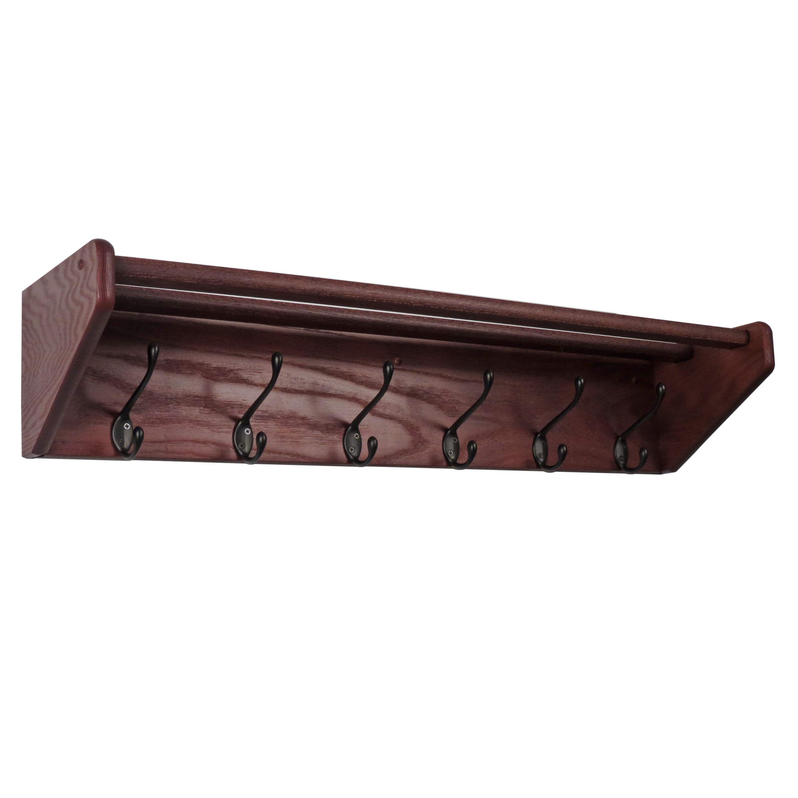 6-Shelf Wooden Coat Rack with Black Hooks - Solid Mahogany Entryway Organizer for Hats, Coats & Bags | Perfect for Hallway, Bedroom or Office Storage