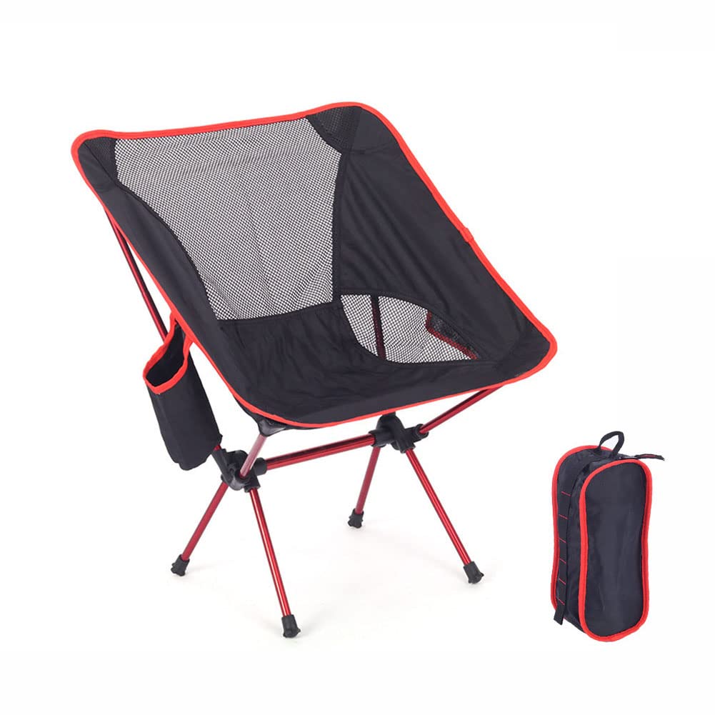 Ultralight Portable Folding Camping Chair with Side Pockets - Compact Backpack Chair for Outdoor Adventures, Hiking, Fishing, Beach & Picnic - NVDO Hymar (Red) | Perfect for Camping Trips, Backyard Relaxation & Travel