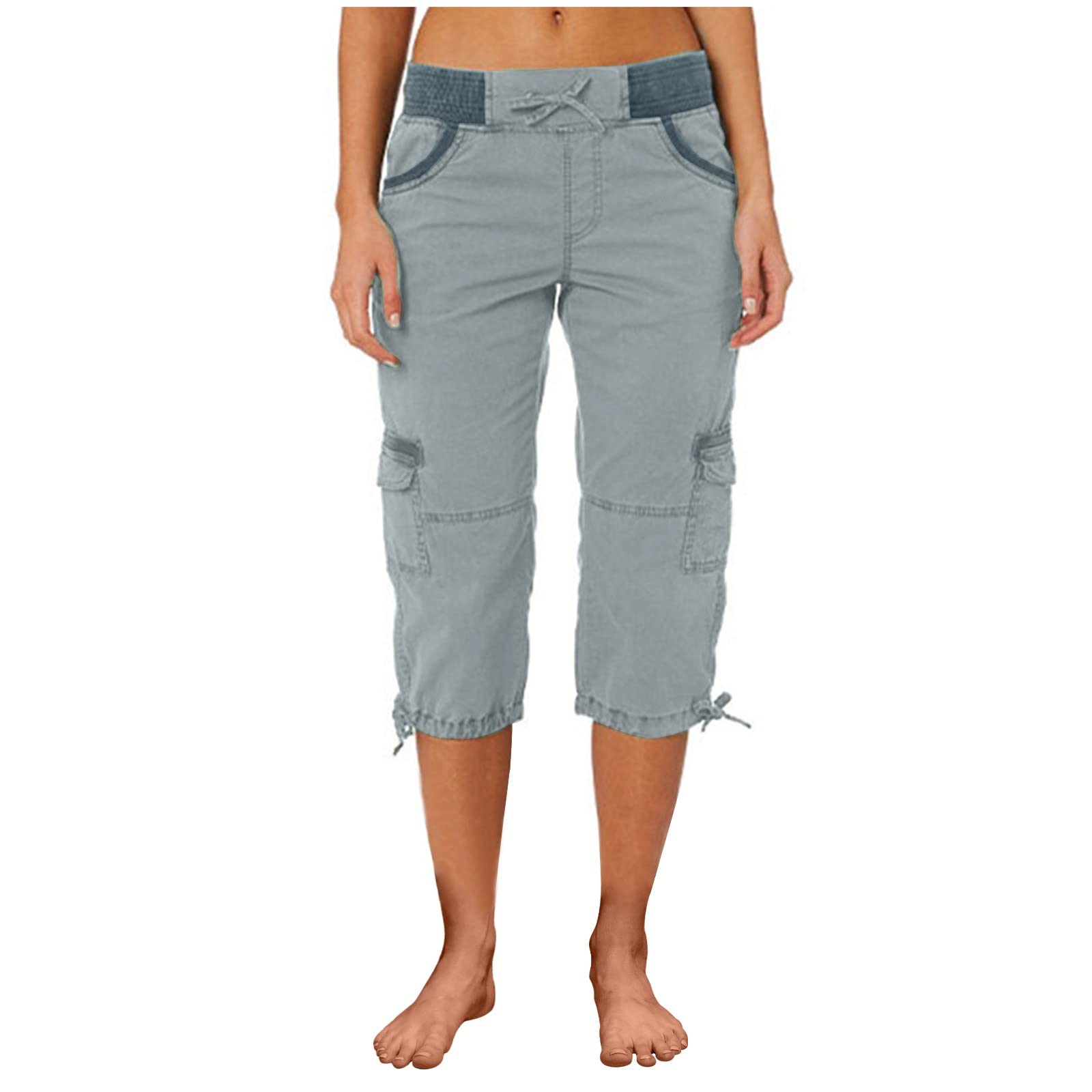 Women's Summer Capri Pants - High Waisted Cargo Pants with Adjustable Tie Knot & Cropped Hem | Casual Lounge Wear for Outdoor Activities, Travel & Yoga
