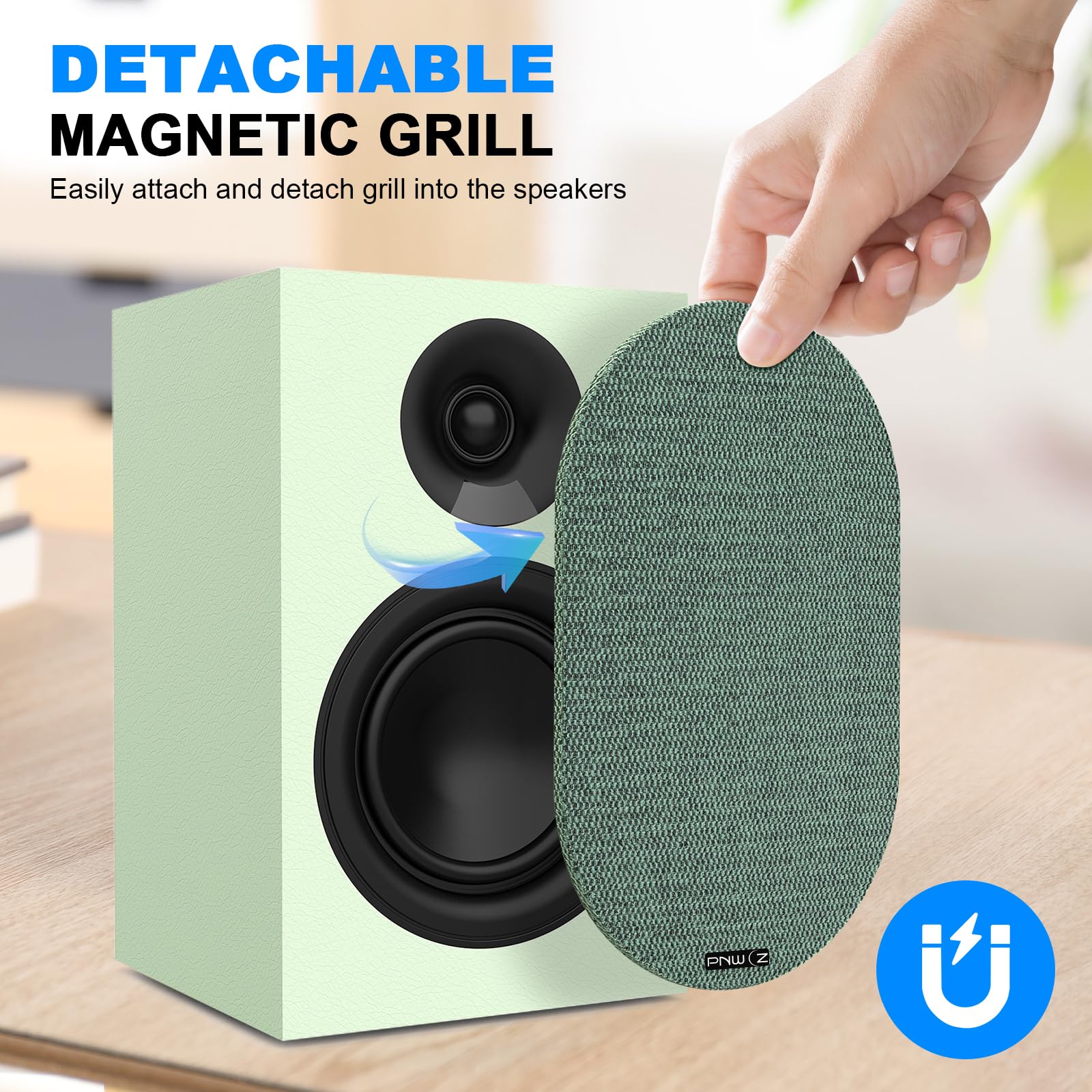 Premium Passive Bookshelf Speakers with Detachable Magnetic Grille & Hi-Fi Amplifier | Studio-Grade Audio for Vinyl, TV, Wireless Streaming | Avocado Green Finish | Perfect for Home Theater, Music Studio & Living Room Decor
