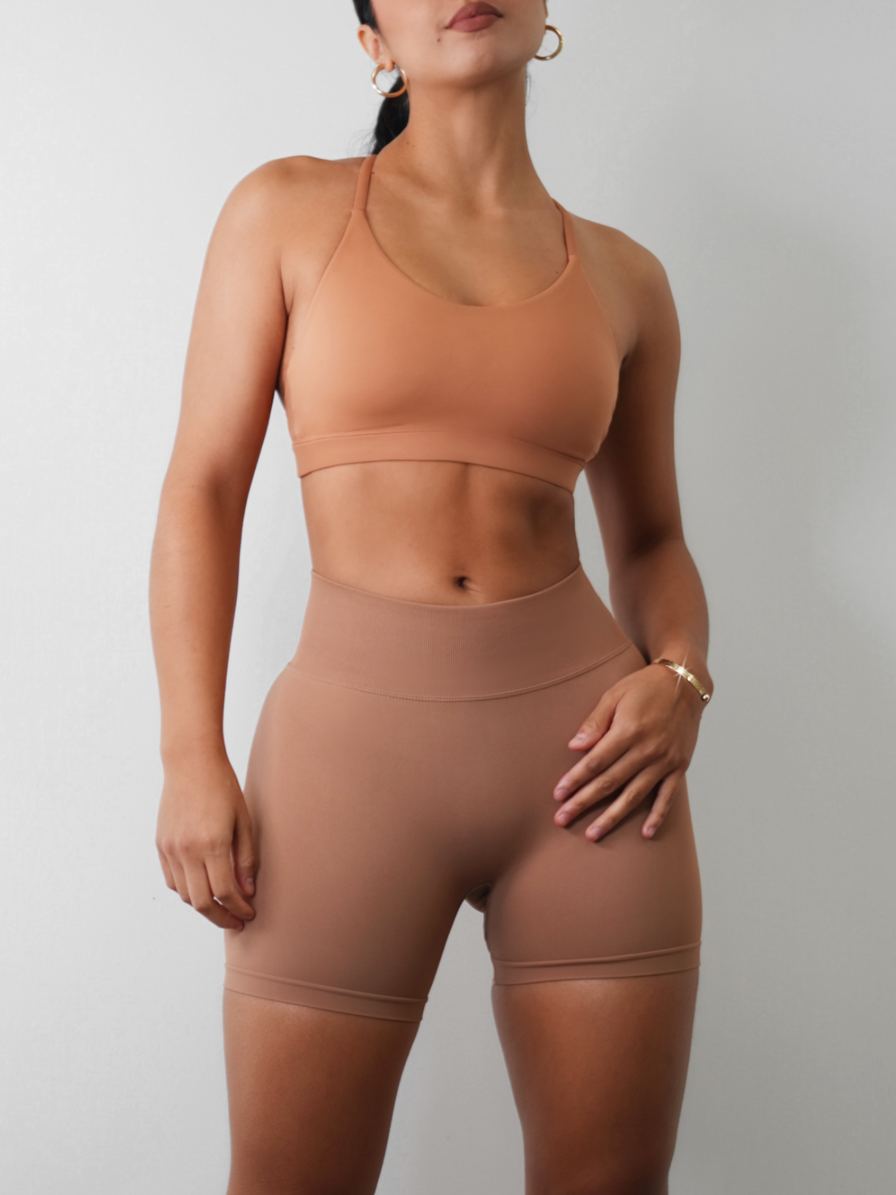 Seamless Booty Shorts for Women - Nude Brown High Waist Yoga Shorts for Workout, Gym, Running & Lounge Wear