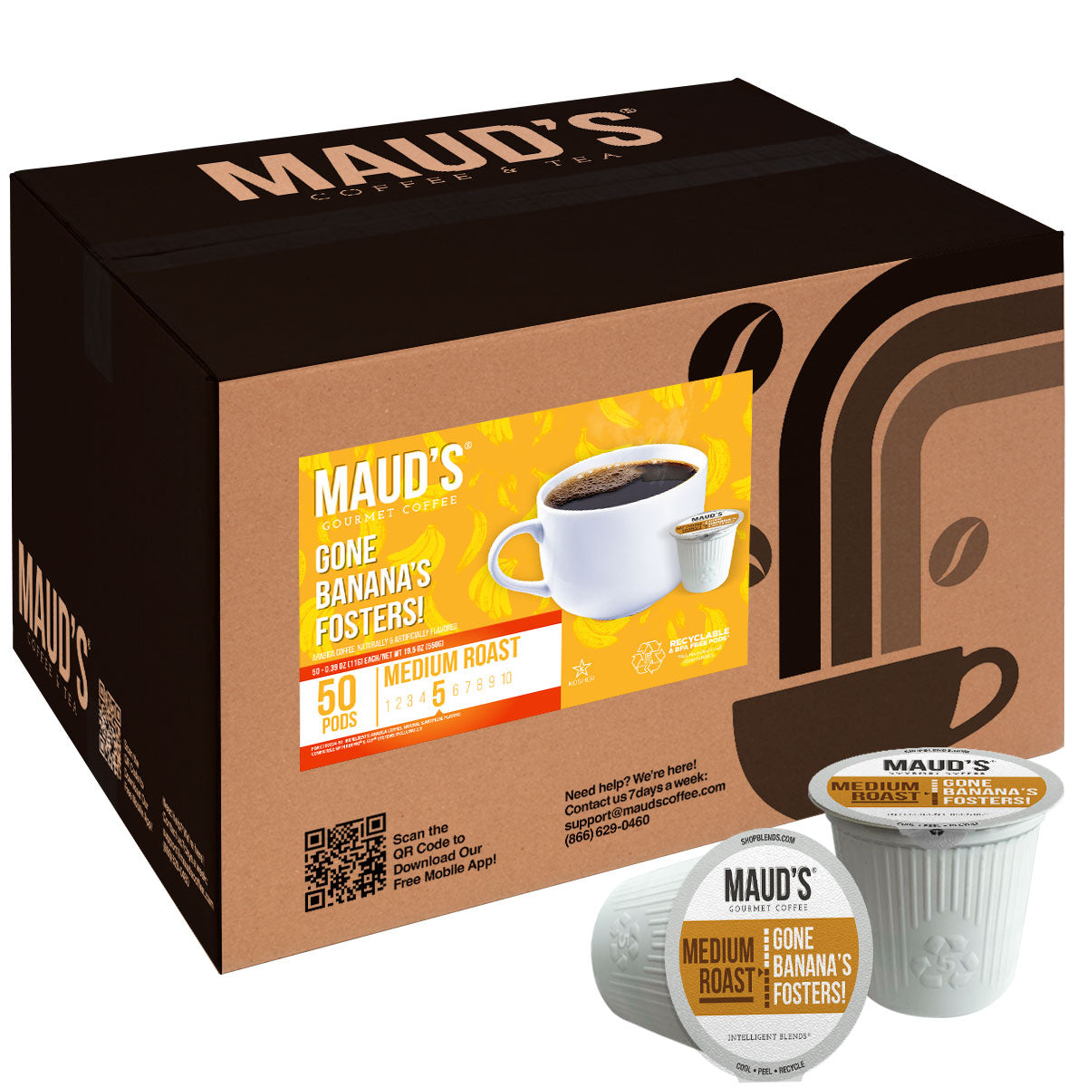 Maud's Banana Foster Flavored Roast Coffee Pods - Single Serve K-Cup Compatible - Rich Caramelized Banana & Rum Flavor - Perfect for Morning Brew & After-Dinner Dessert Coffee