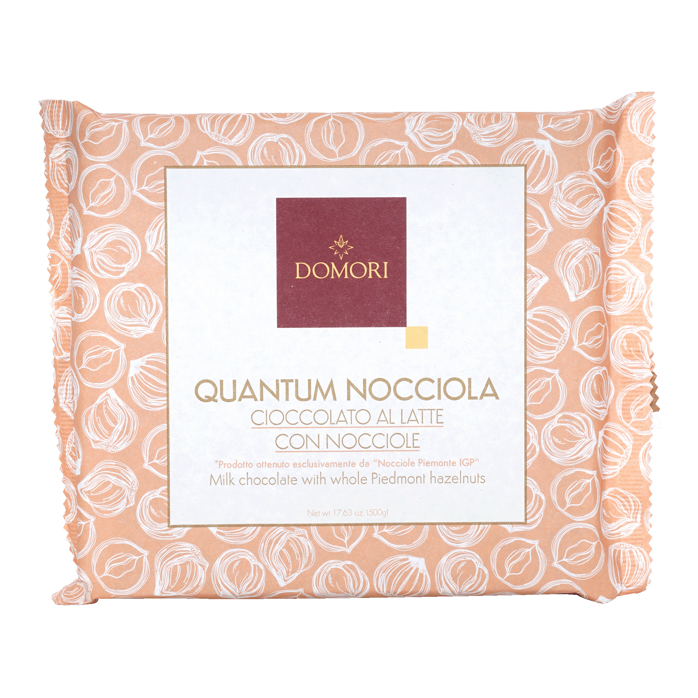 Domori Quantum Milk Chocolate with Hazelnuts 42% Cocoa - Premium Italian Chocolate Bar 500g - Gourmet Gift for Holidays, Birthday & Romantic Occasions
