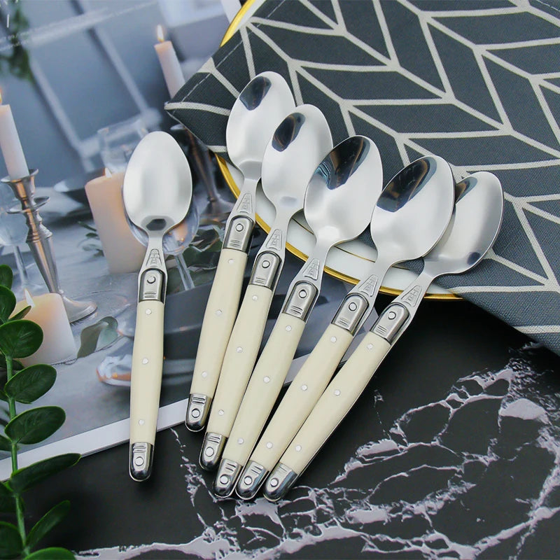 Premium Ivory Laguiole Flatware Cutlery Set - 12-Piece Stainless Steel Knife Fork Spoon Set for Fine Dining, Wedding Gifts & Elegant Table Settings