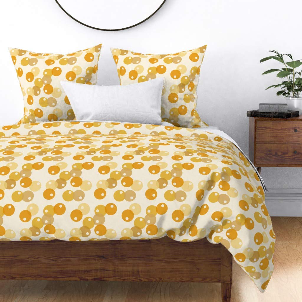 Vintage Bubble Bobble Yellow Geometric Print Cotton Sateen Duvet Cover Twin Size - Midcentury Modern Style Kids Bedding for Boys & Girls Rooms | Perfect for Nursery, Children's Bedroom & Retro Themed Decor