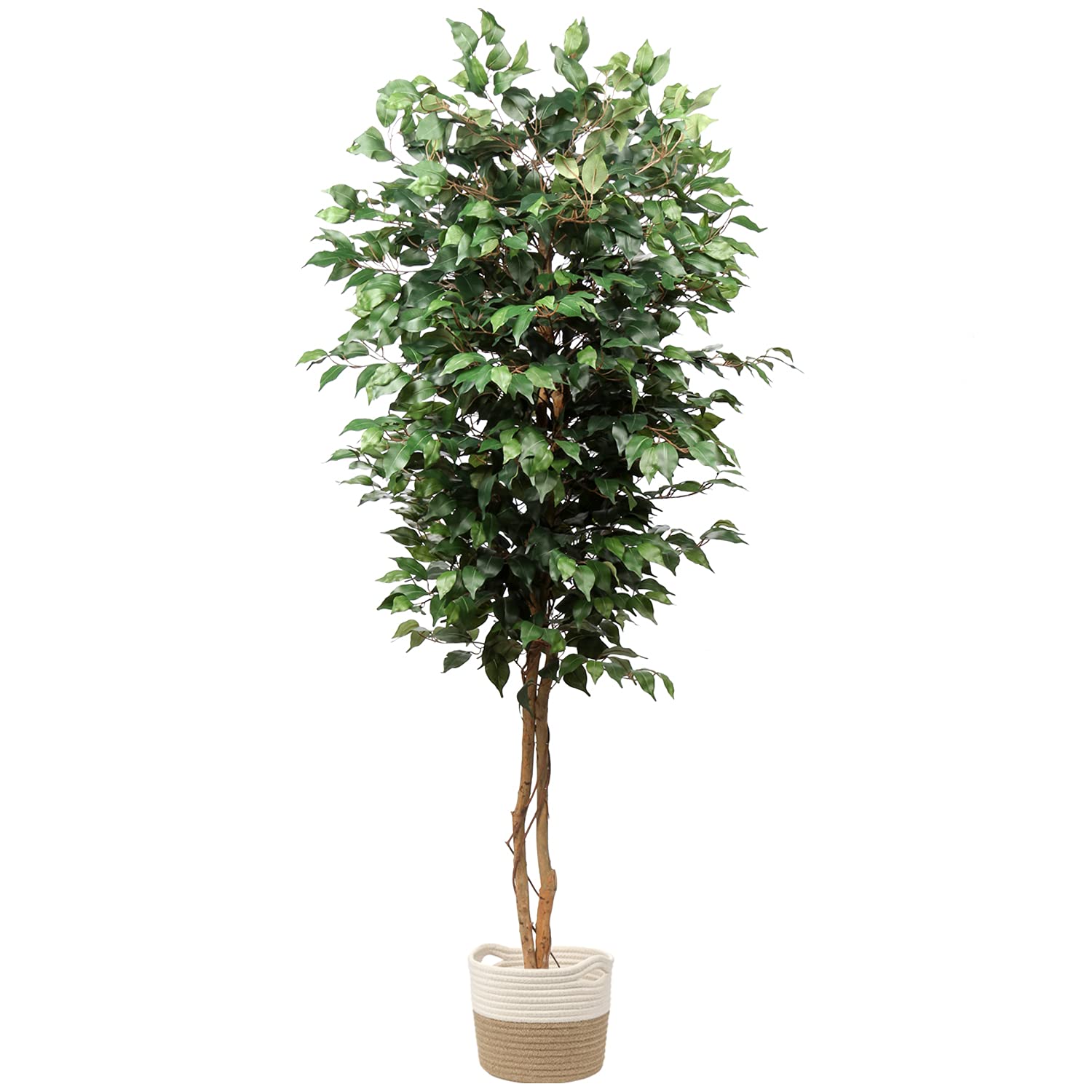 6ft Artificial Ficus Tree in Cotton Pot - Realistic Silk Plant with Green Leaves & Natural Trunk - Indoor Outdoor Decor for Home, Office, Garden - Perfect for Living Room, Patio, and Commercial Spaces