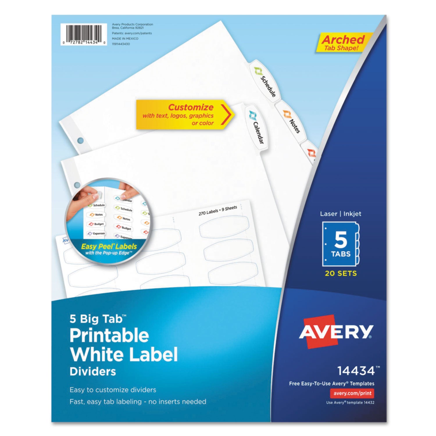 Avery® Big Tab Printable White Label Tab Dividers - 5 Tabs, 11 x 8.5 Inches, White, 20 Sets - Perfect for Office Organization, School Binders & Filing Systems