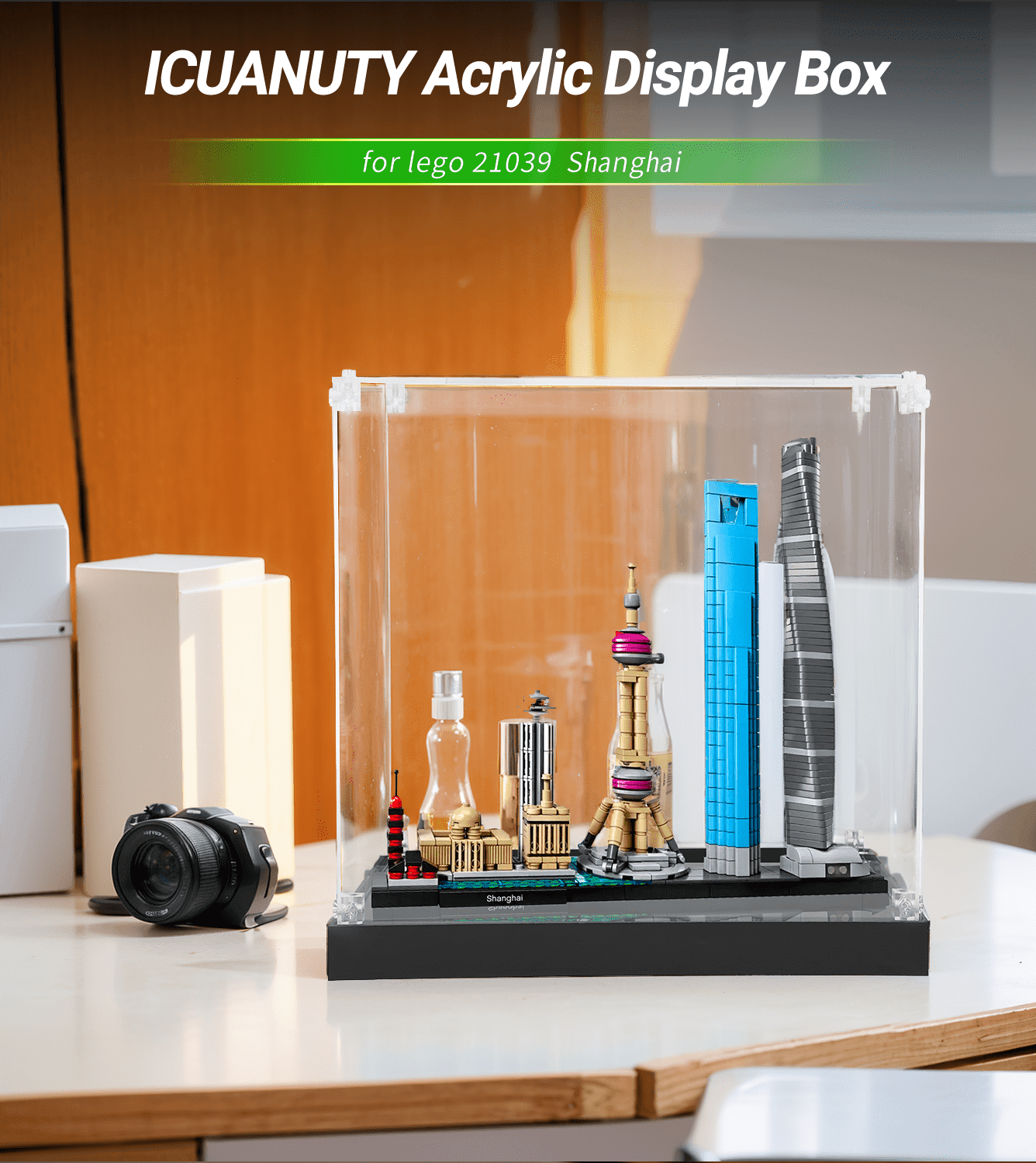 Official LEGO Architecture Shanghai 21039 Building Kit Display Case - Clear Acrylic Showcase for Collectible Models - Perfect for Home, Office & Gift Giving