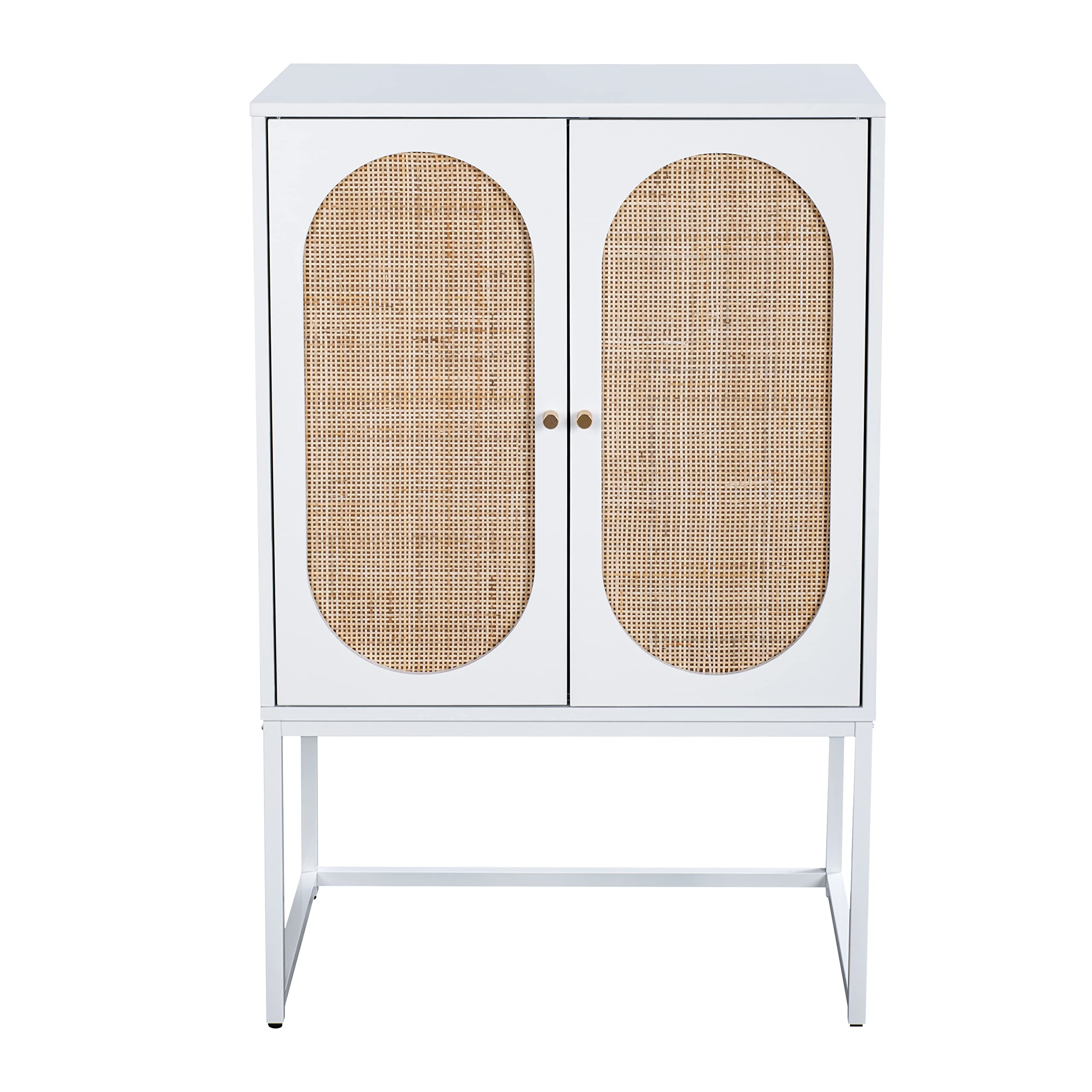 Natural Rattan Storage Cabinet with 2 Handmade Doors - White Sideboard Buffet Console Table for Living Room, Dining Room, Entryway & Kitchen | Perfect for Home Organization & Stylish Storage Solutions