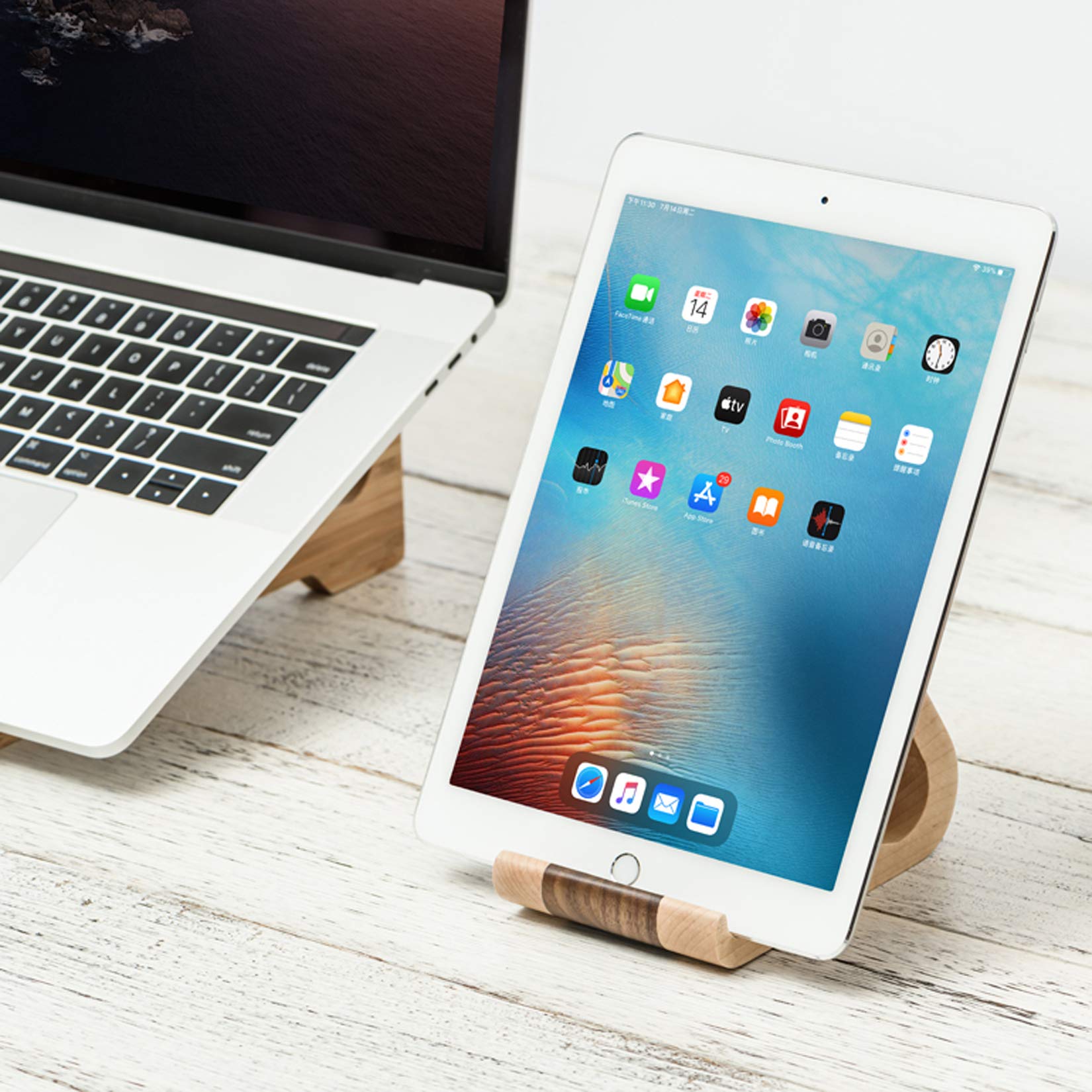 Premium Wooden Tablet Stand - Universal iPad Holder Tripod Compatible with 6-13 Inch iPad Pro/Air/Mini, Samsung Galaxy Tab & Kindle Fire - Sturdy Desk Stand for Reading, Watching & Video Calls