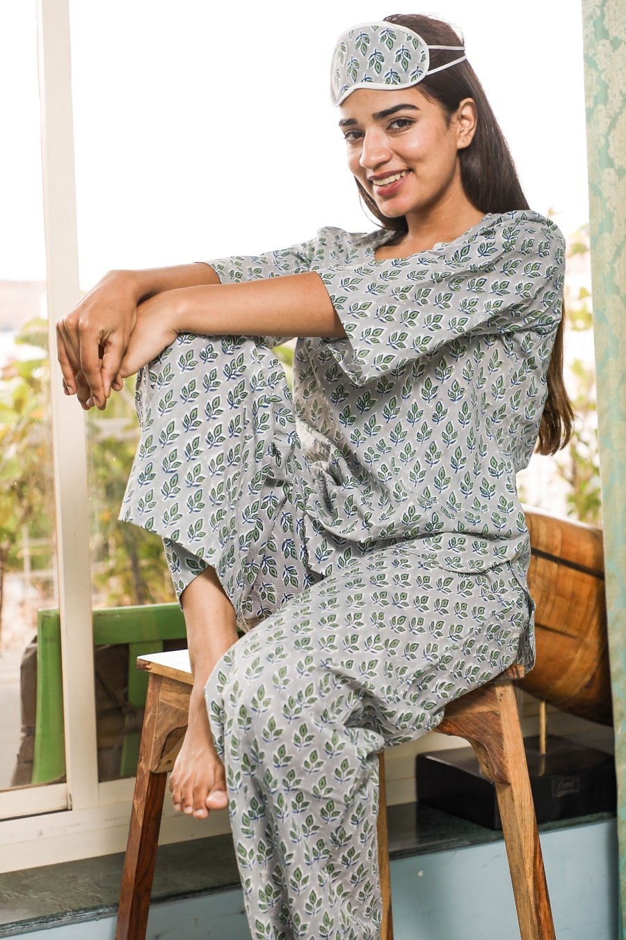 Sootisyahi 'Crystal Curiousity' Azofree Handblock Printed 100% Pure Cotton Night Suit for Women - Soft & Breathable Sleepwear Set for Comfortable Nights at Home