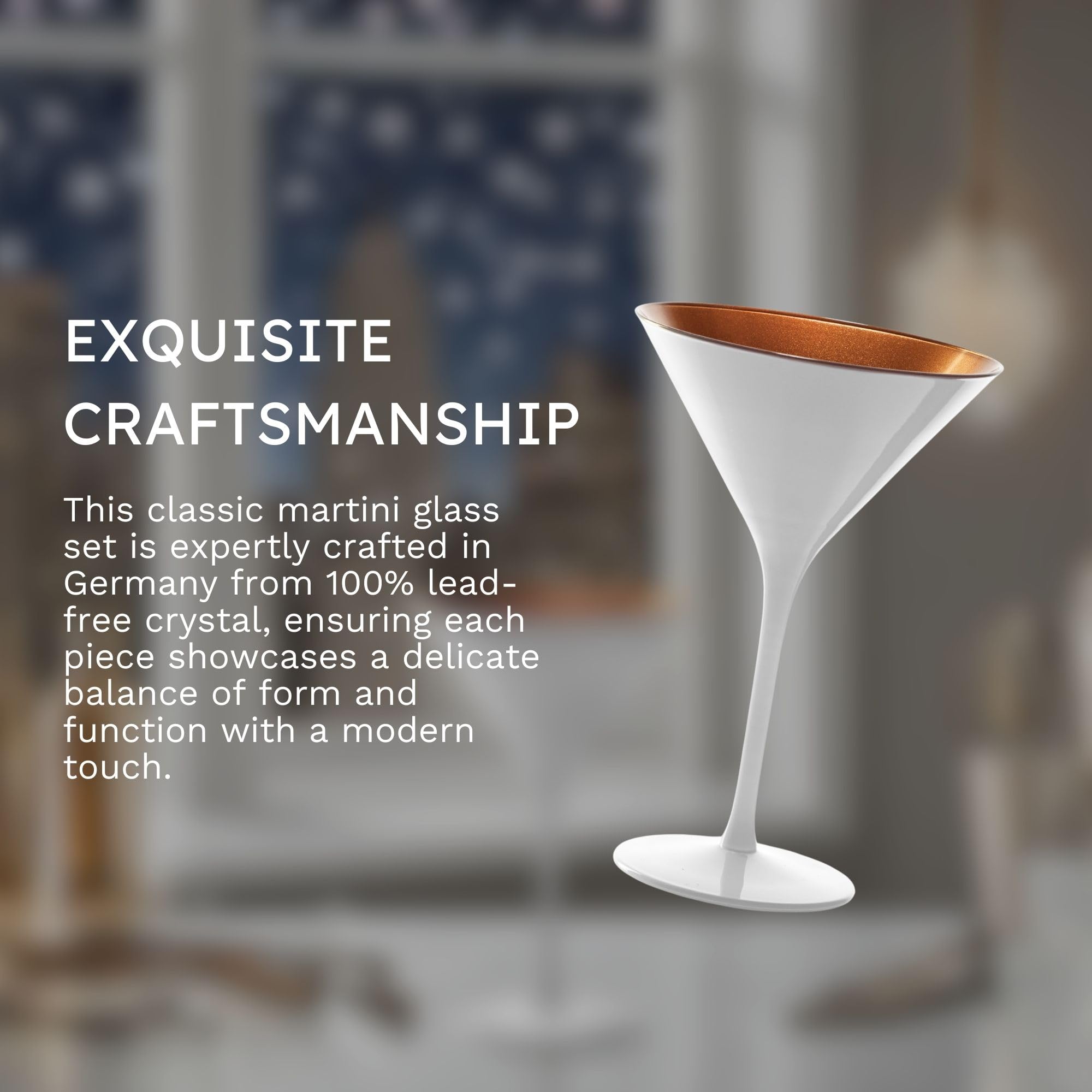 Stölzle Lausitz Olympia 8oz Martini Glasses Set of 6 - Premium Crystal Barware, Lead-Free & Dishwasher Safe Cocktail Glasses - Perfect for Gatsby Parties, Wedding Receptions & Upscale Home Entertaining (White & Bronze)