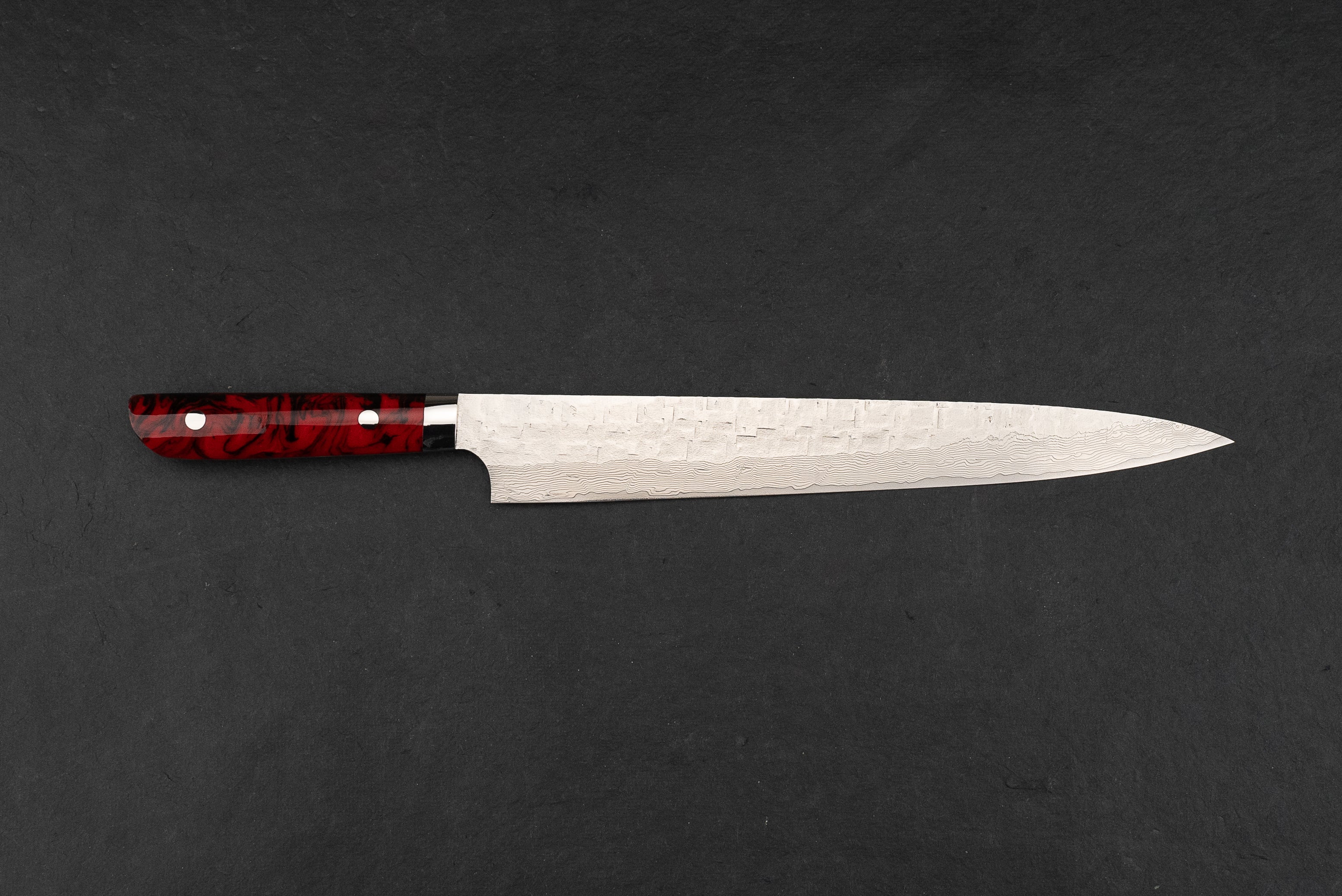 Takeshi Saji VG10 Damascus Steel Cross Tsuchime Pattern Sujihiki Knife 270mm - Premium Japanese Sushi & Sashimi Slicing Knife for Chefs & Home Cooking