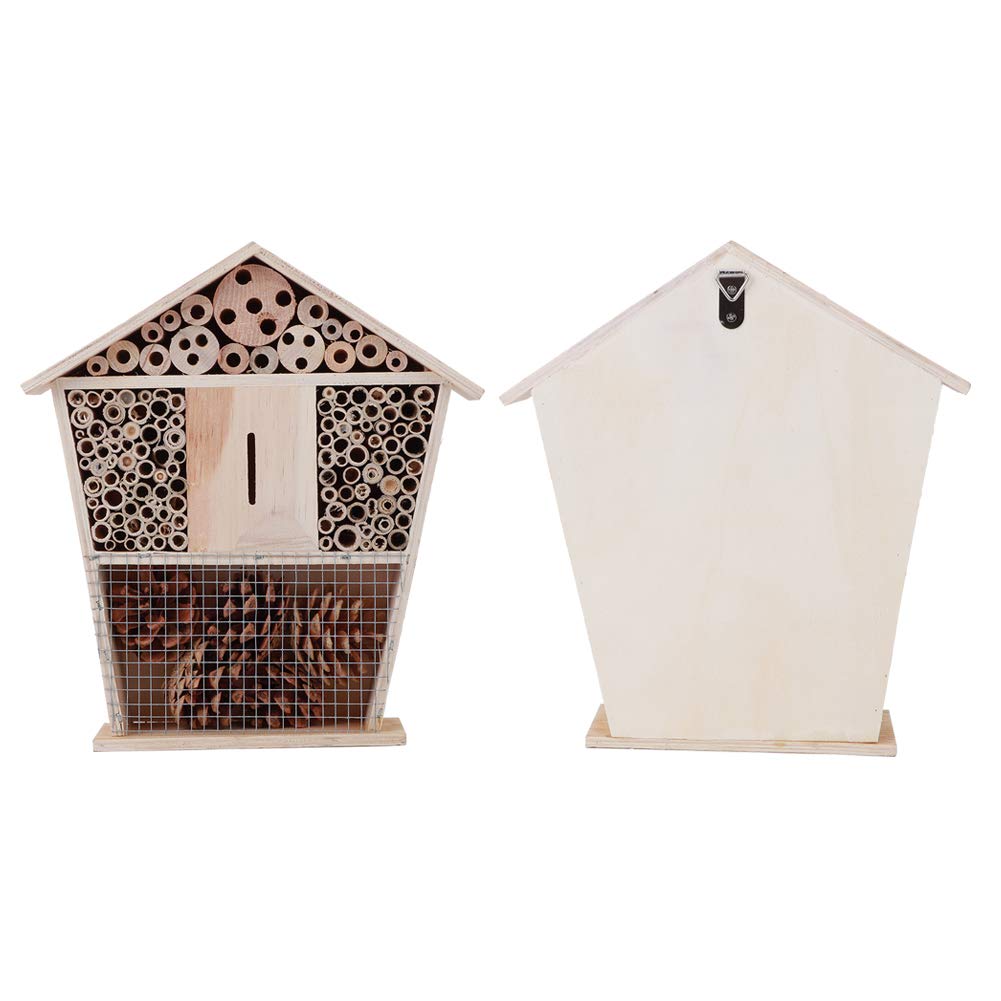 Natural Pine Wood Bee House - Non-Toxic Insect Hotel Shelter for Beekeeping & Garden Decoration | Handcrafted Bee Hive for Outdoor Pollinator Habitat & Backyard Wildlife Conservation