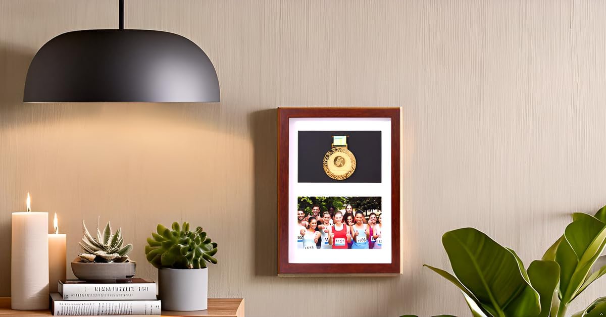 2 in 1 Multi-Purpose Sports Medal and Photo Display Frame - Walnut A4 Shadow Box for Marathon Runners, Running Races, Military Medals & Triathlon Awards - Perfect for Home, Office or Gym Wall Decor