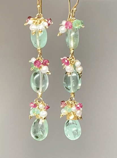 Long Green Fluorite Earrings - Natural Gemstone Cluster Jewelry for Women | Boho Chic & Elegant Party Accessories