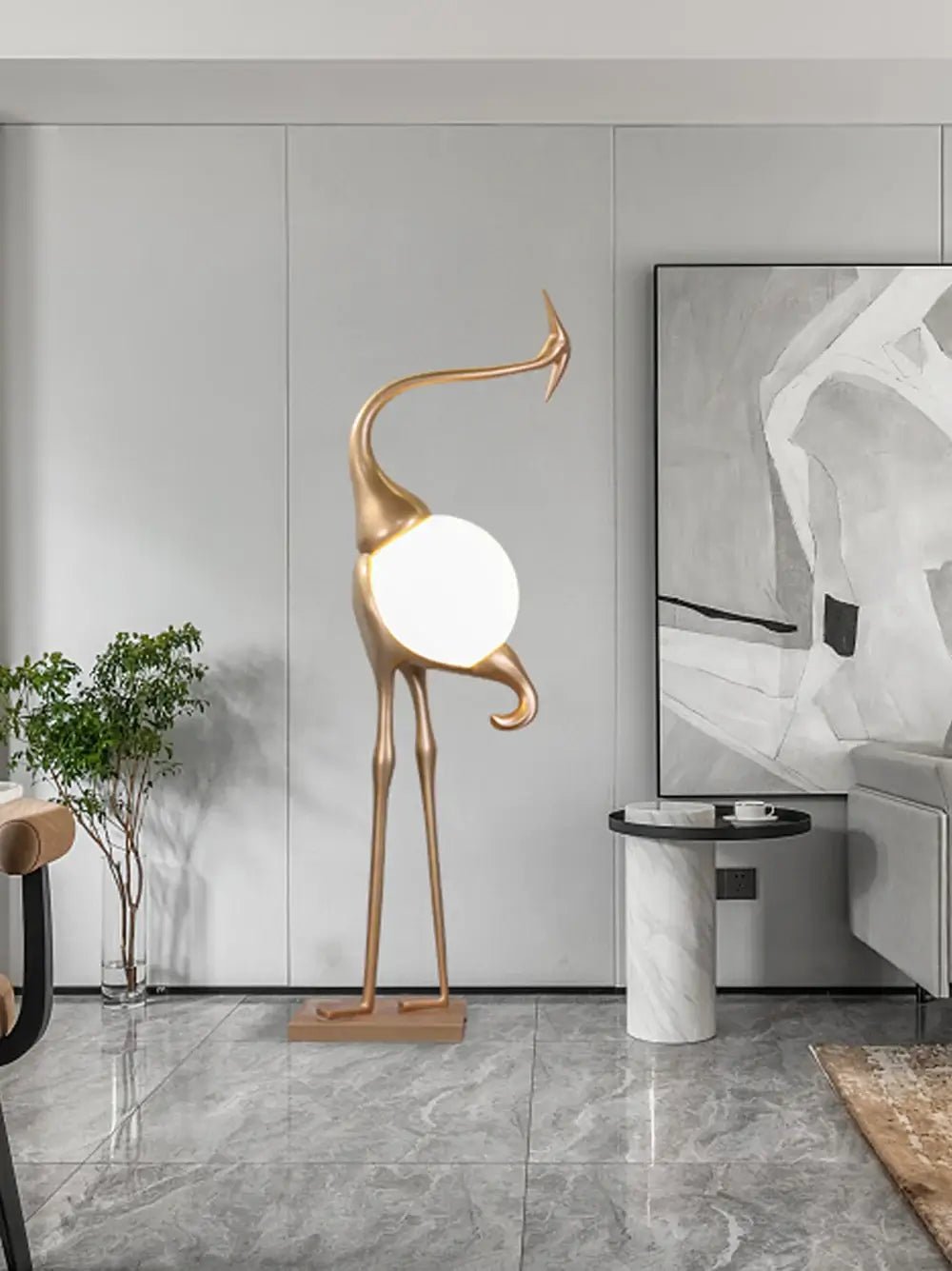 Modern Heron Sculpture Floor Lamp - Elegant Home Decor for Living Room, Bedroom & Office - Adjustable Height & Warm LED Lighting for Cozy Ambiance