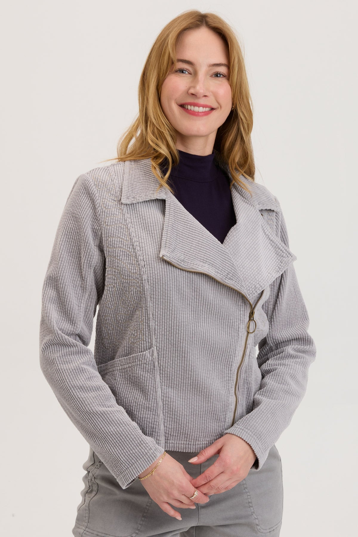 Voni Embroidered Moto Jacket for Women - Stylish Biker Jacket with Floral Embroidery - Perfect for Motorcycle Riding, Casual Outfits & Night Out