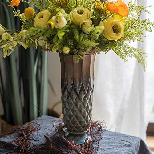 RusticReach Blue & Gold Grid Pattern Glazed Ceramic Vase Set - Elegant Home Decor for Living Room, Dining Table & Wedding Centerpieces