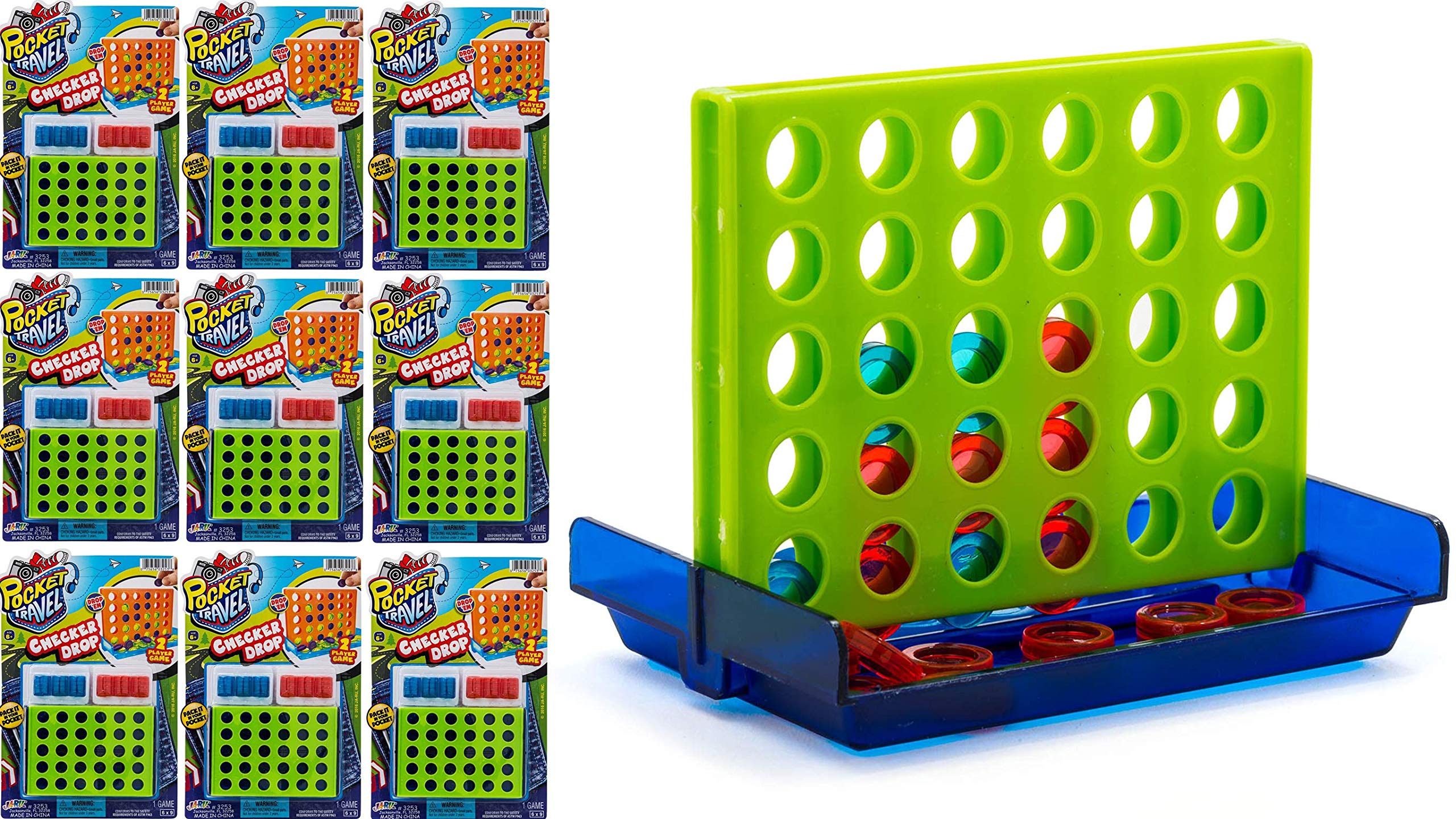 JA-RU Mini Connect Travel Game Board Set (12 Pack) - Pocket-Sized Family Board Games for Kids & Adults - Fun Indoor & Outdoor Travel Toys - Classic Checkers & Party Favors (3253-12) - Perfect for Road Trips, Camping & Family Game Nights