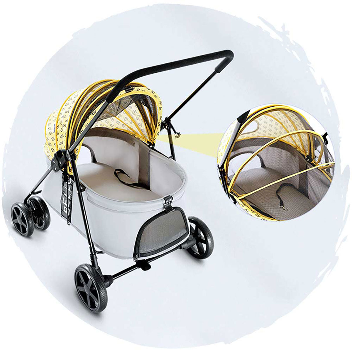 BELLO Fashion Low-Profile Breathable 4-Wheel Foldable Dog Stroller - Large Size (Pet Weight Capacity: 44lbs) for Outdoor Walks, Shopping & Travel with Your Pet
