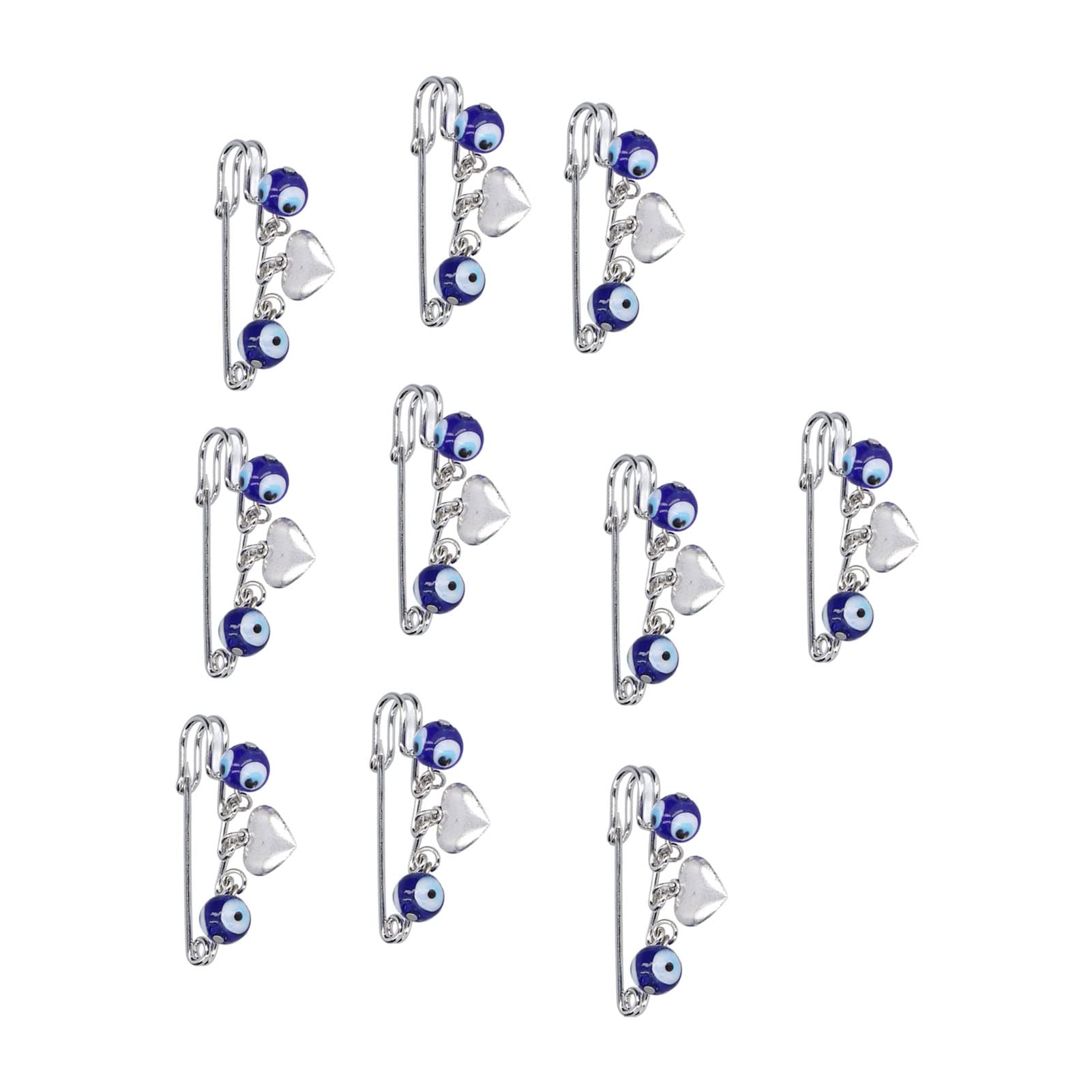 Bulk Safety Pins with Blue Eye Heart Pendant - 10mm Multifunctional Decorative Pins for Clothes, Bags & Gifts | Perfect for DIY Crafts, Fashion Accessories & Wardrobe Organization
