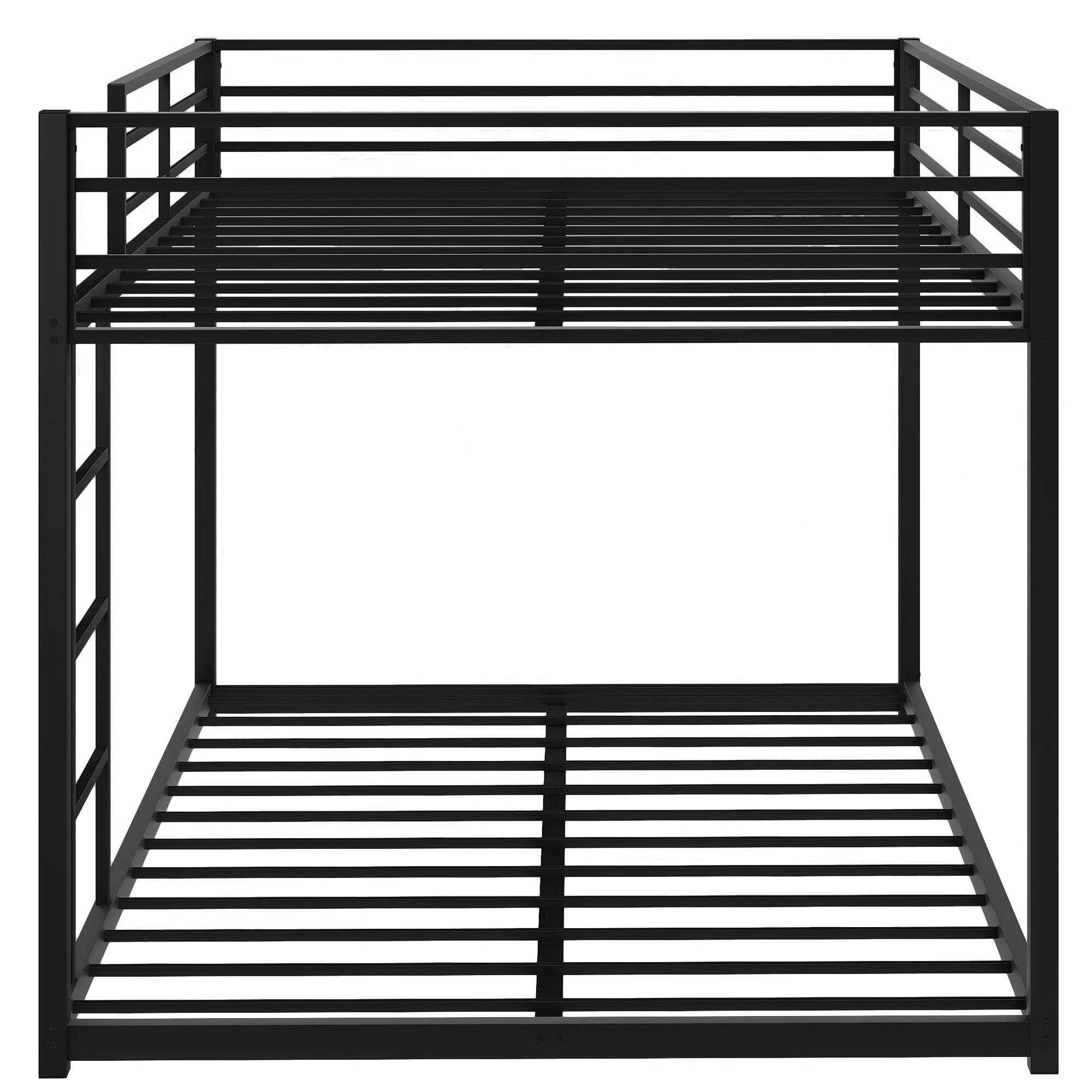 Full Over Full Low Profile Metal Bunk Bed Frame with Sturdy Ladder - No Box Spring Required - Space Saving Black Bunk Bed for Kids, Teens & Guest Rooms