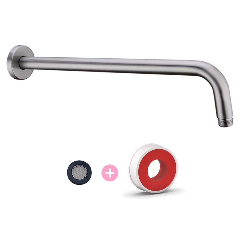 16 Inch Brushed Nickel Shower Extension Arm - 90 Degree Adjustable Rain Shower Head Mount with Flange - Long Wall Mounted Shower Arm Extender for Fixed Shower Heads - Perfect for Bathroom Renovation & Spa-Like Shower Experience
