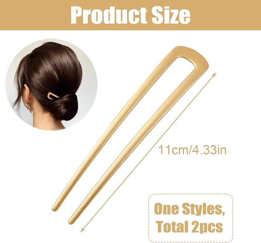 INHEAVEN 2-Pack Vintage U-Shaped Hair Sticks | Metal Bun Pins for Women & Girls | Wedding, Bridal & Everyday Hairstyle Accessories | Secure Updos, Chignons & Buns