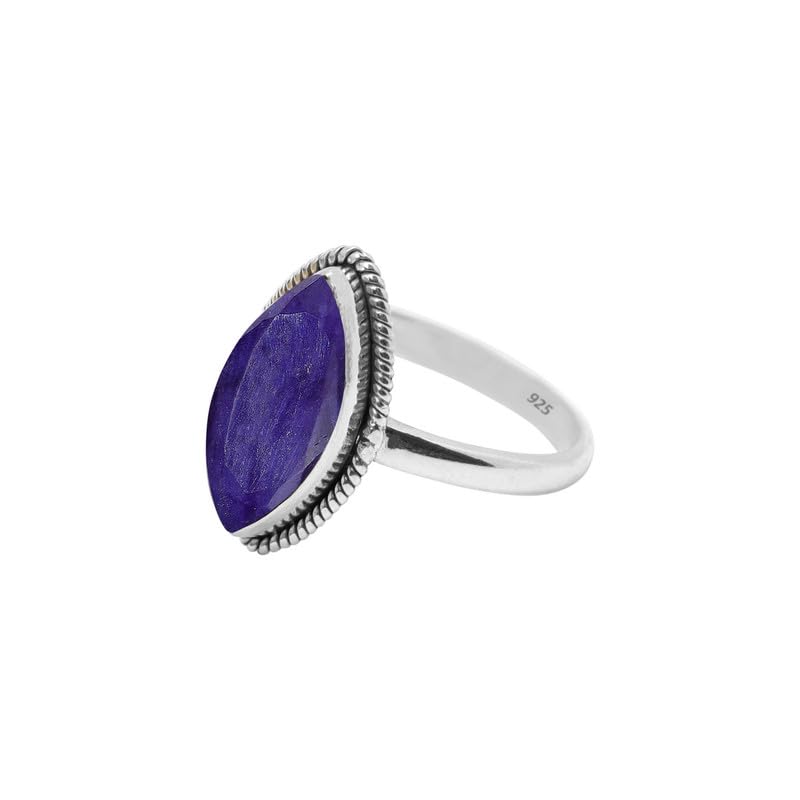 Blue Sapphire Sterling Silver Ring for Women - 925 Handmade Marquise Gemstone Statement Ring | Size US 11 | Christmas Gift, Promise Ring, Birthday Present for Her | Perfect for Weddings, Anniversaries & Special Occasions