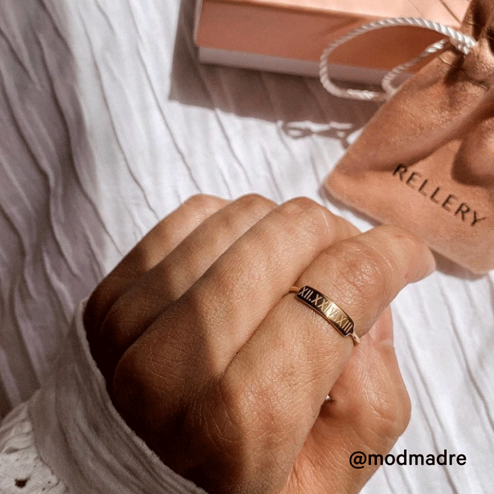 Personalized Bar Ring for Women - Custom Name & Date Engraved - Minimalist Stackable Ring for Everyday Wear, Anniversary & Birthday Gifts