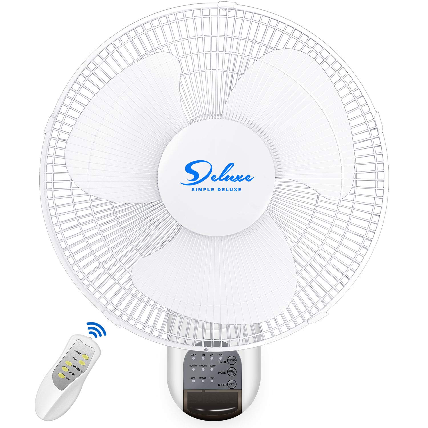 Simple Deluxe 16 Inch Wall Mount Fan with Remote Control - 3 Speed Settings, 3 Oscillation Modes & Timer - Ideal for Home, Office, Garage & Patio Cooling