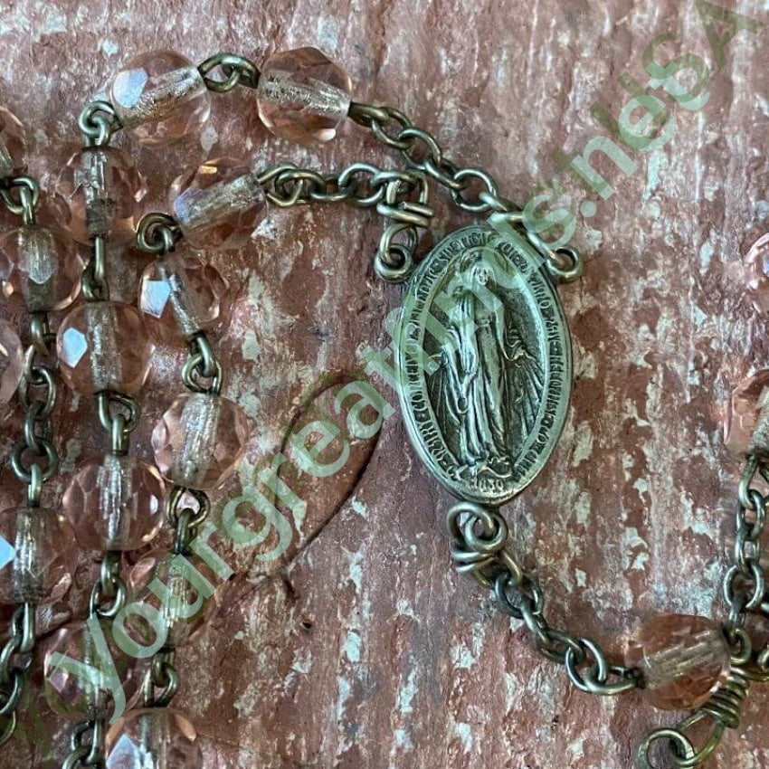 Vintage Sterling Silver Rosary Necklace with Blush Pink Glass Beads - Perfect for Prayer, Meditation & Catholic Gifts