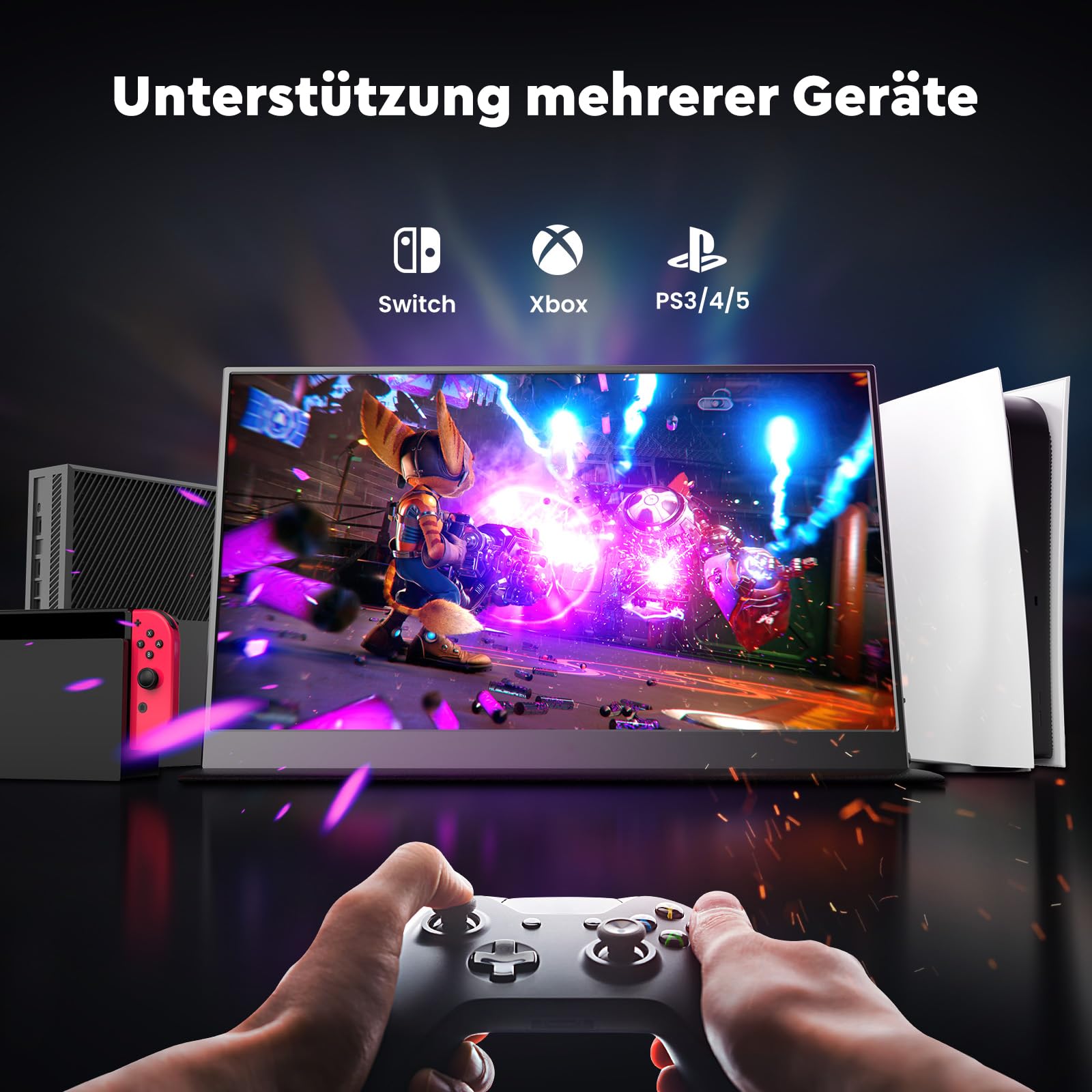 HONGO 15.6 Inch Portable Monitor - Full HD 1080P IPS Screen with Dual Speakers, USB-C & HDMI Ports for Laptop, PC, Mac, PS5, Xbox | Eye Care External Display with Protective Case | Perfect for Work, Gaming, and Travel