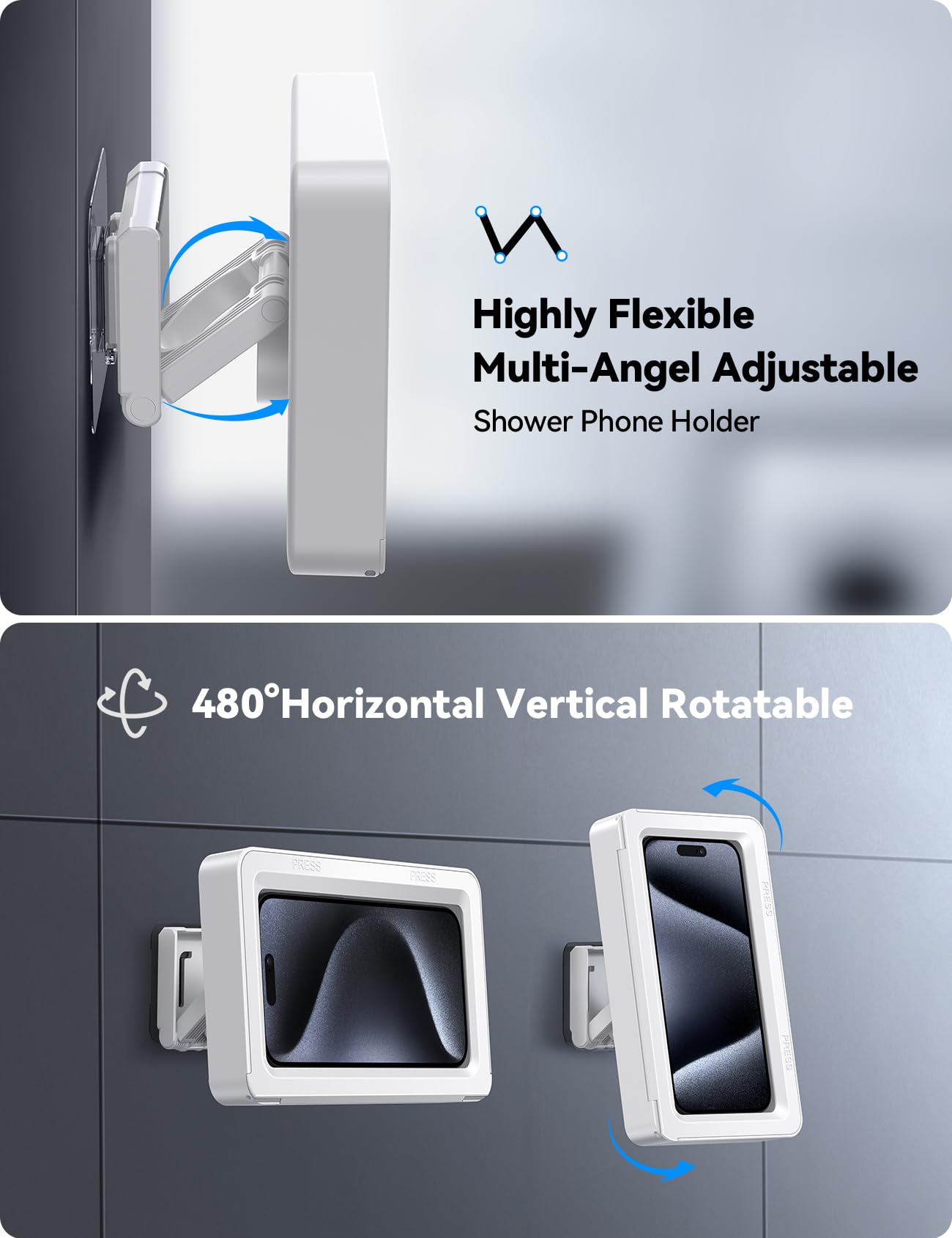 JOYROOM Waterproof Shower Phone Holder - 480° Adjustable Rotation, Anti-Fog Bathroom Phone Mount Stand for iPhone Samsung 4-7