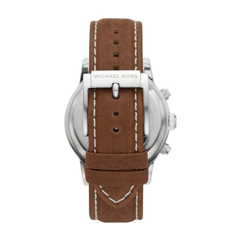 Michael Kors Men's Hutton Chronograph Stainless Steel Watch with Leather Strap - 43mm Case, Water Resistant, Luxury Dress Watch for Business, Casual & Formal Occasions