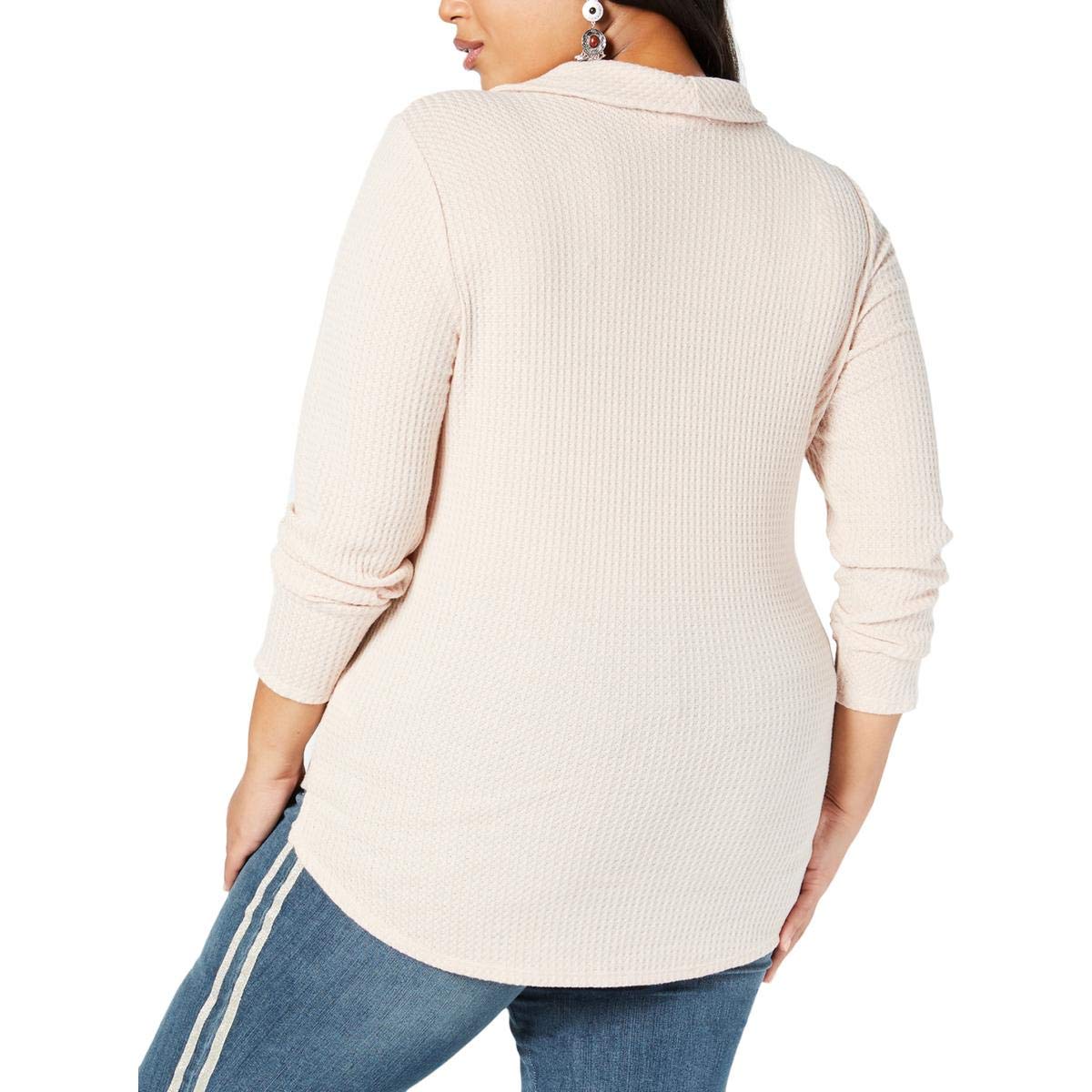 Style & Co. Women's Waffle Knit Pullover Blouse - Soft Pink Plus Size 1X - Casual Long Sleeve Tops for Work, Fall & Winter Layering