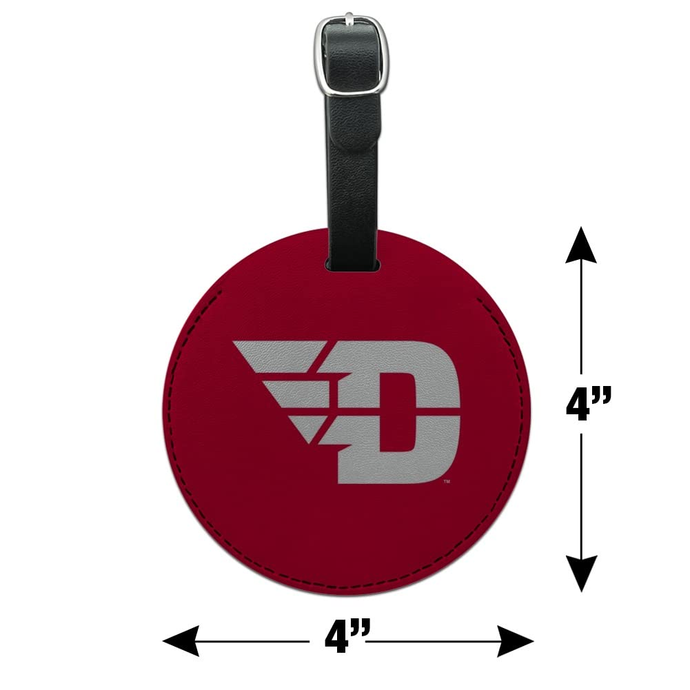 University of Dayton Flyers Logo Round Leather Luggage Tag - Personalized Carry-On ID Tag for Travel, Suitcase & Backpack Identification - Perfect for Alumni, Students & Fans