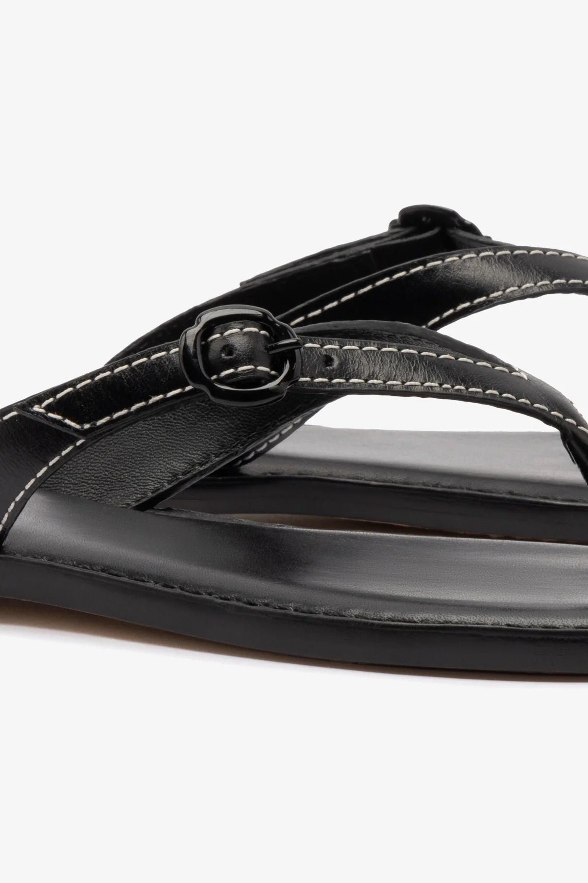 Mary Kate Black Leather Flat Sandals for Women - Comfortable Casual Summer Shoes for Beach, Walking & Everyday Wear