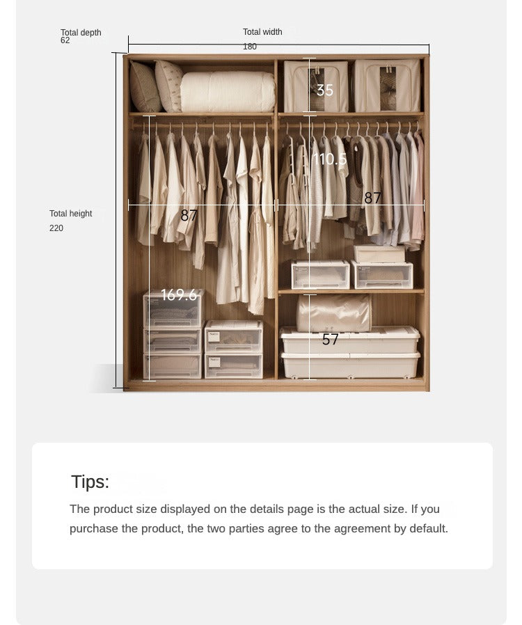 Solid Oak Wood Sliding Door Wardrobe Closet - Modern Storage Solution for Bedroom, Living Room & Office Organization