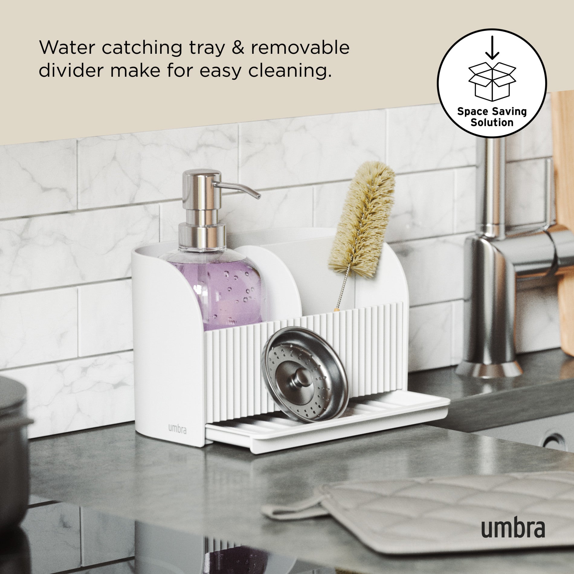 Adjustable Sling Sink Caddy with Soap Pump Holder - Organize Kitchen & Bathroom Essentials - Perfect for Sponge, Scrubber, and Cleaning Supplies Storage