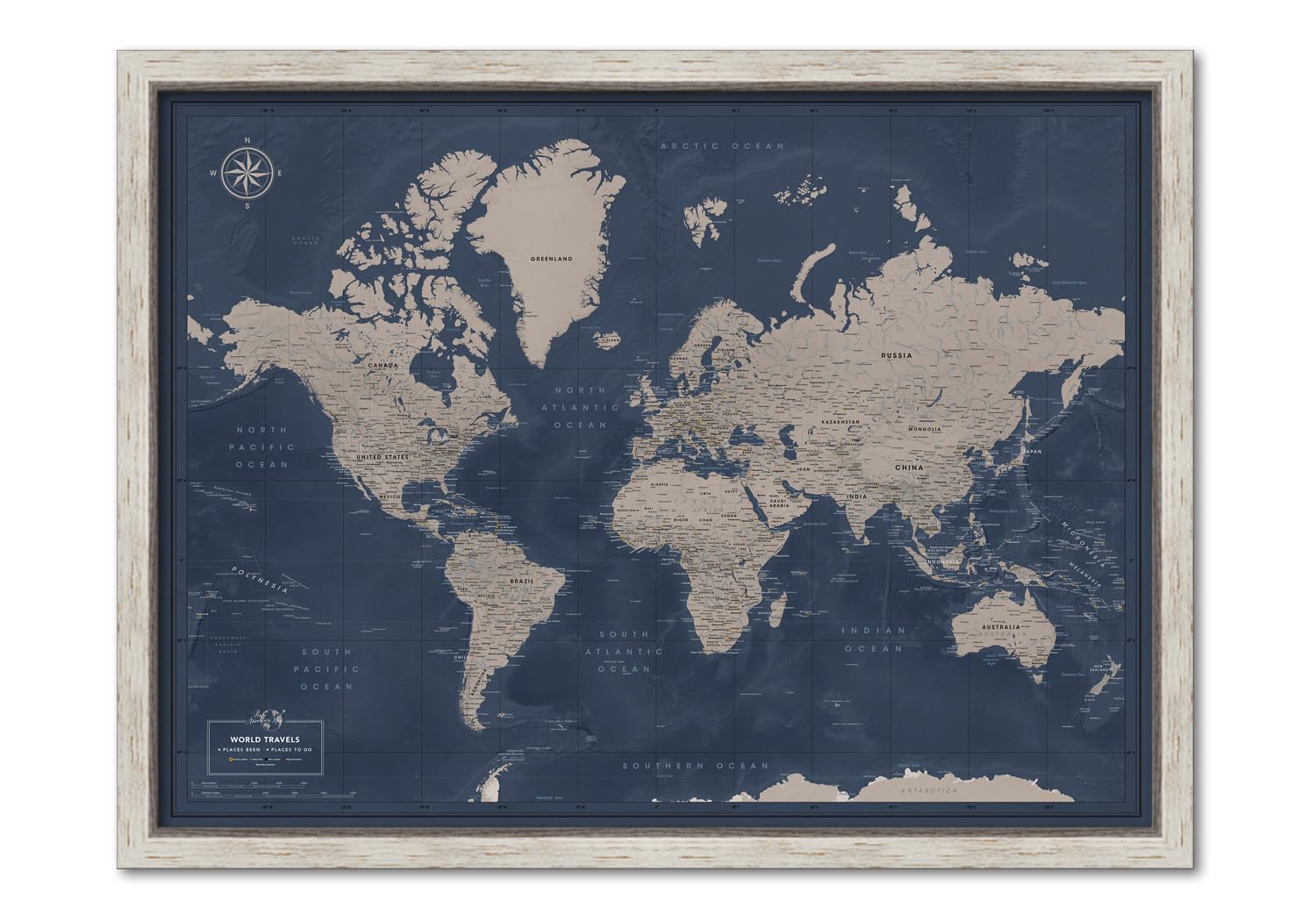 Personalized Framed Travel Map with Push Pins - Premium World Map for Travel Tracking - Multiple Colors & Sizes (24x32 to 40x53 inches) - Perfect for Home Decor, Office Wall Art, and Adventure Gifts