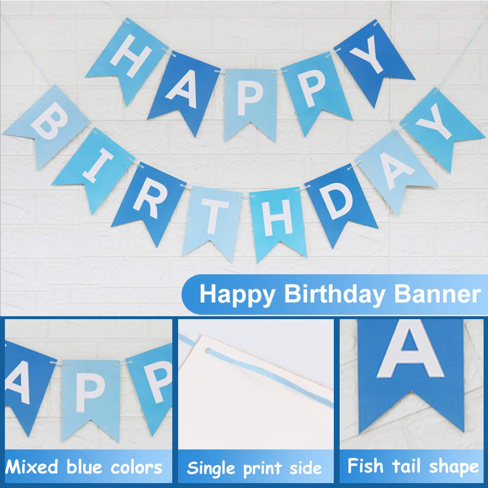 Blue Happy Birthday Banner with Latex Balloons & Confetti - Party Decor for Girls, Boys 1st 18th 21st 30th Birthday - Perfect for Indoor & Outdoor Celebrations, Photo Backdrops & Milestone Parties