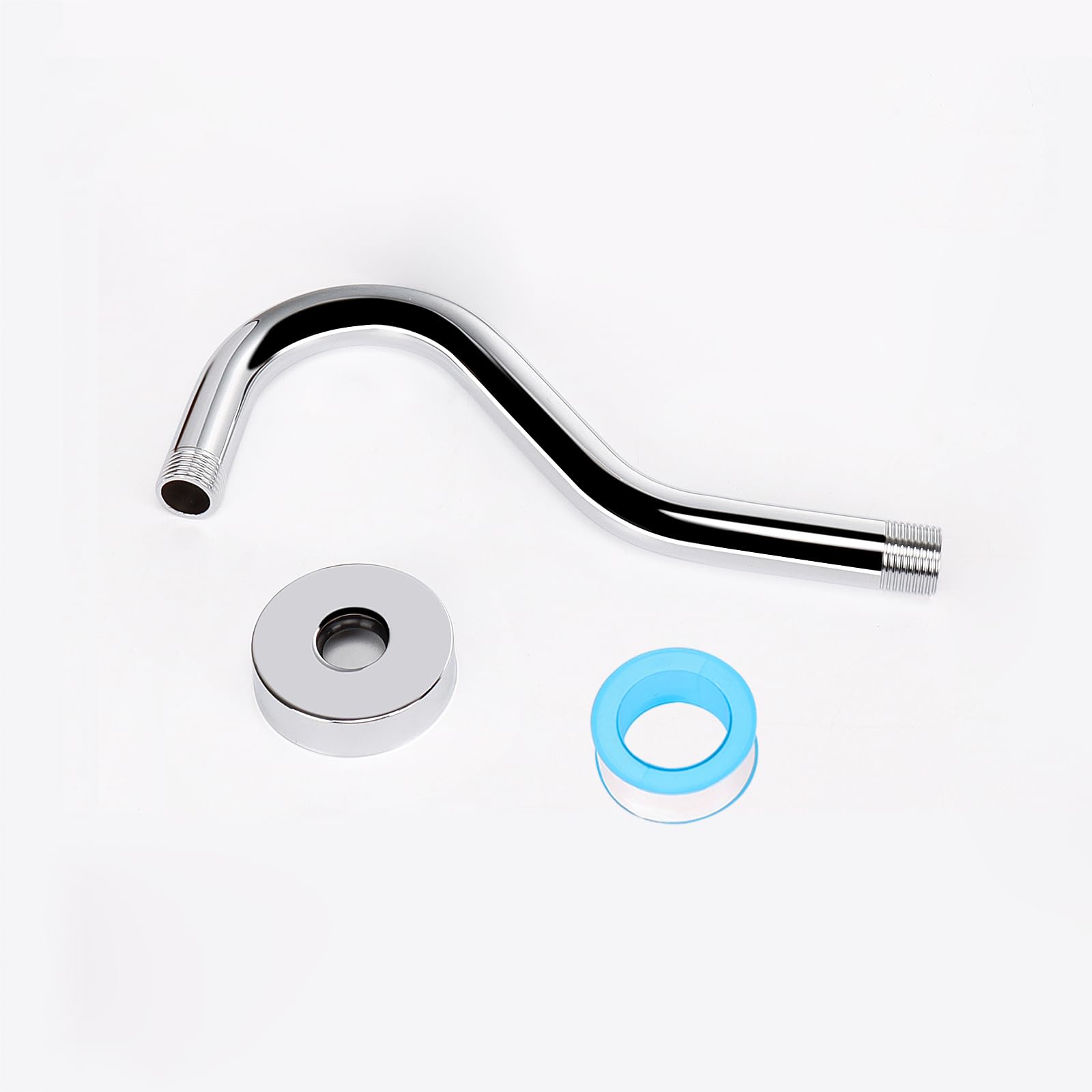 NearMoon J Shaped Shower Extension Arm - 8 Inch Stainless Steel Shower Head Height Extender with Flange & Riser Pipe Design - Standard 1/2