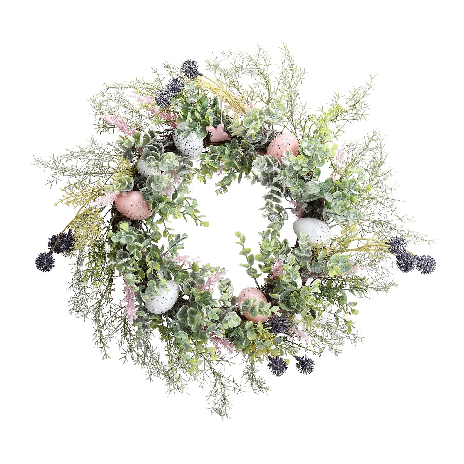 Vintage Easter Wreath 19.7 Inch - Colorful Easter Egg Wreath with Artificial Green Leaves - Spring Home Door Wall Decor for Easter, Front Porch, and Holiday Party Decoration